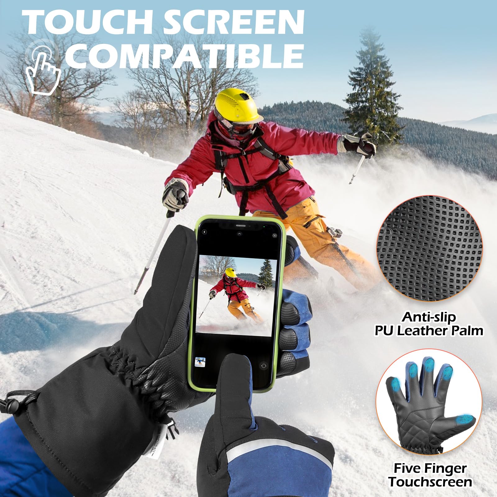 Thermo Handschoenen Waterdicht Thermo Handschoenen Heren/dames - Winter, Winddicht, Waterafstotend, Touchscreen, Voor Fietsen, Skiën, Wandelen Verwarmde Handschoenen