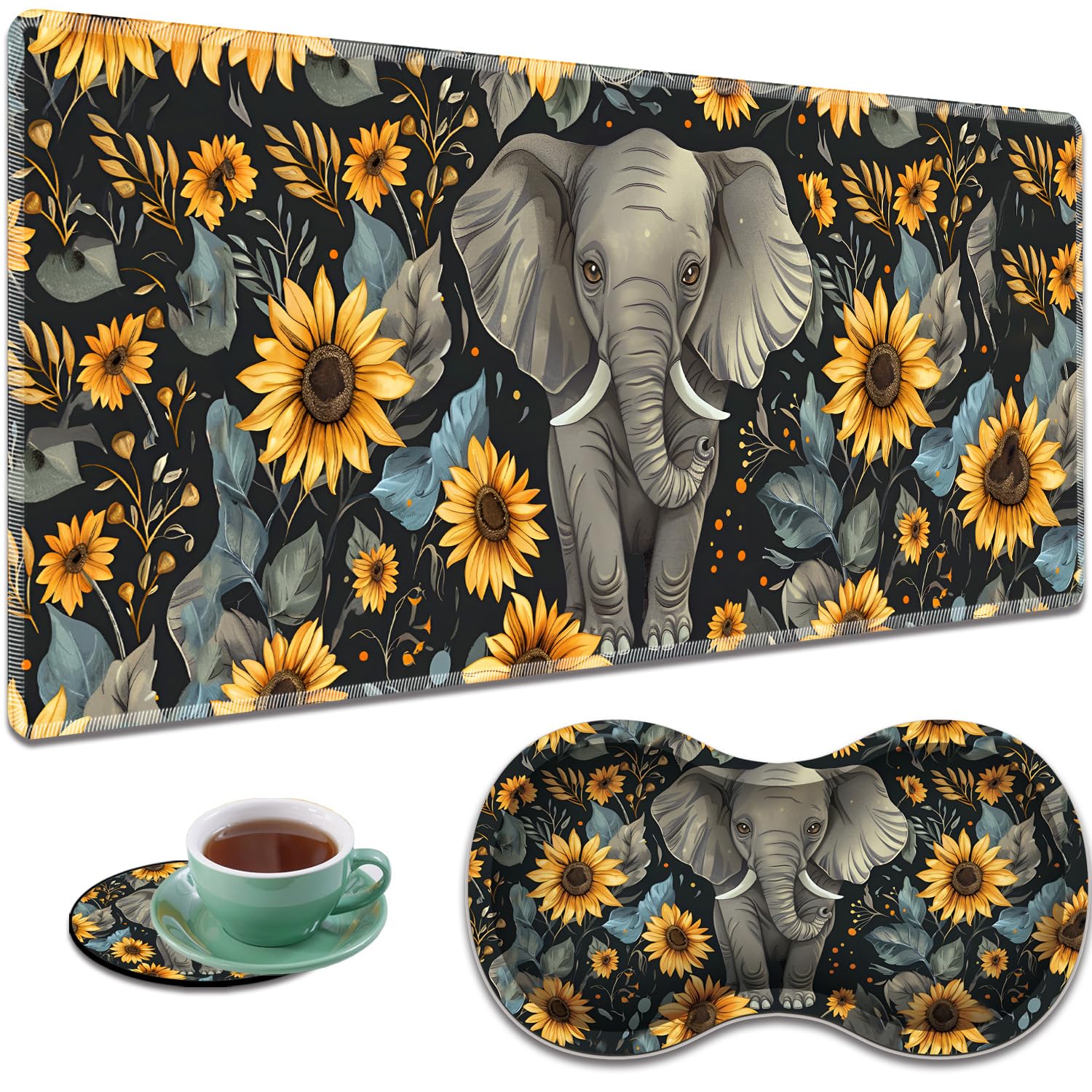 Large Gaming Mouse Pad + Mouse Wrist Rest Pad + Coaster Combination, 31.5 "x 11.8" Durable Non-Slip Extension Table Mat, Suitable for Office and Home,