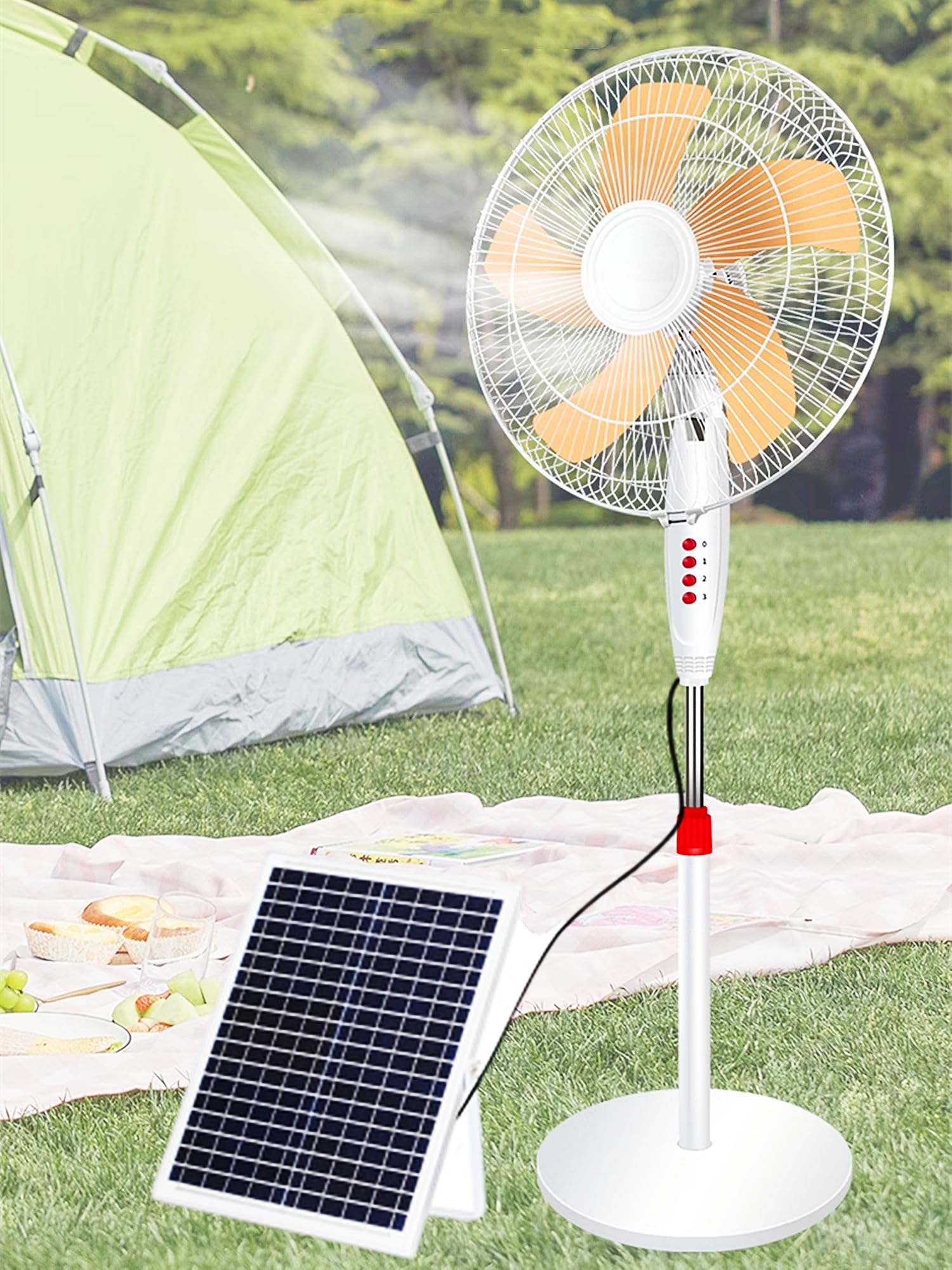 asdchZen Portable Oscillating Standing Fan, 3 Speeds Solar Rechargeable Cordless Vertical Floor Fan For Camping Backpack Fishing Bbq