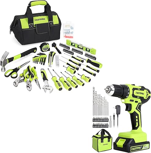 FASTPRO Juego de herramientas para el hogar de 220 piezas y juego de taladro inalámbrico de 20 V máx