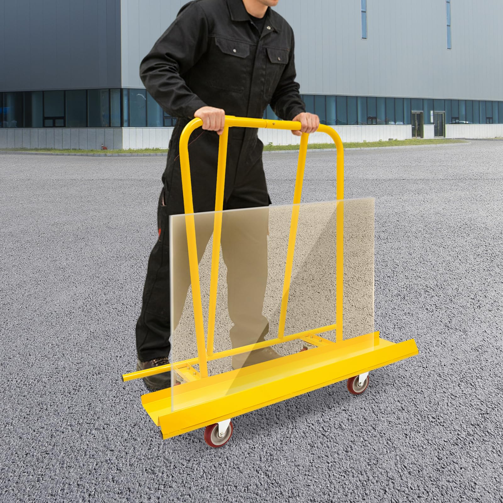 Plattenkarren bis 800Kg mit 4 Rädern (Gelb) | Plattenwagen Schwerlast aus Metall mit Praktische Seitenblenden, für Holzbrettern Türen Fenstern Matratzen