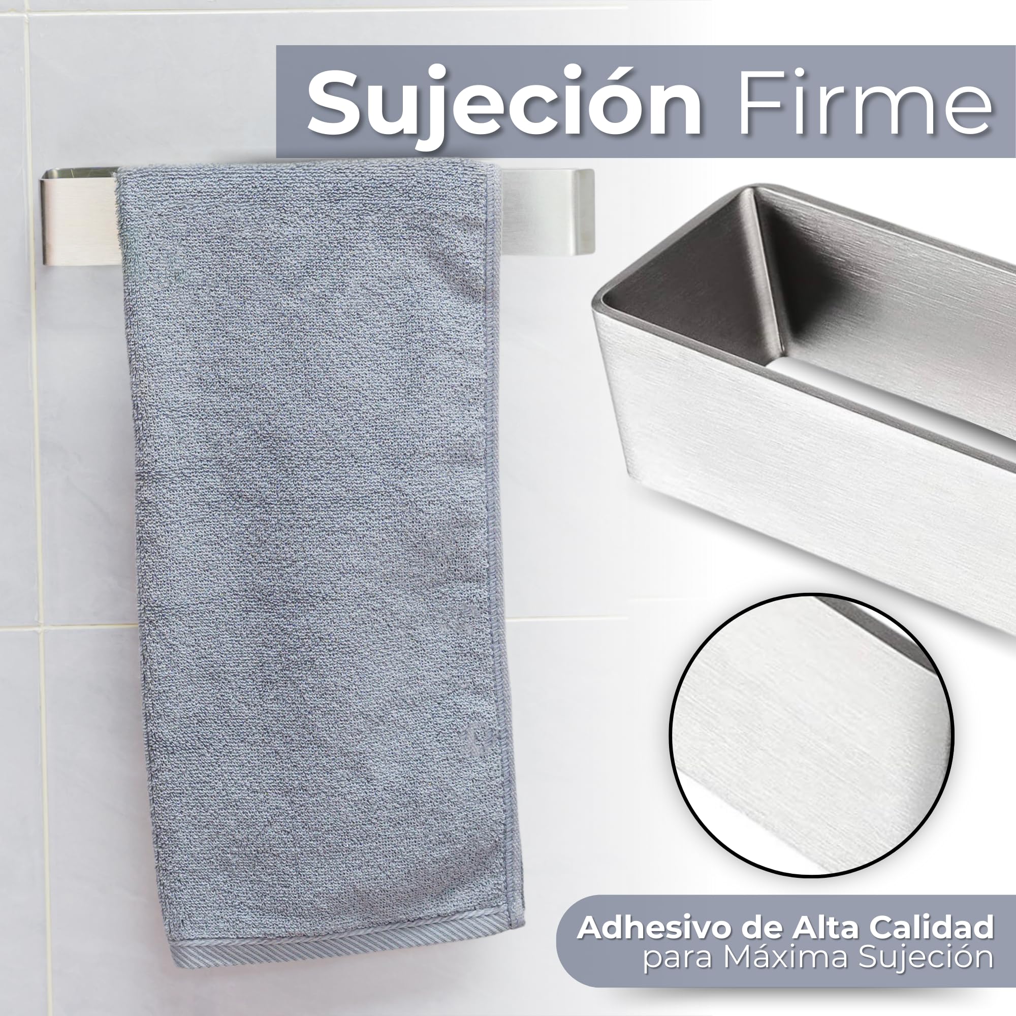 Toalleros De Baño Sin Taladro Adhesivo 26 cm, Acero Inoxidable 304 Cepillado, Accesorios Sin Taladro para Baño y Cocina, Fuerte Fijación
