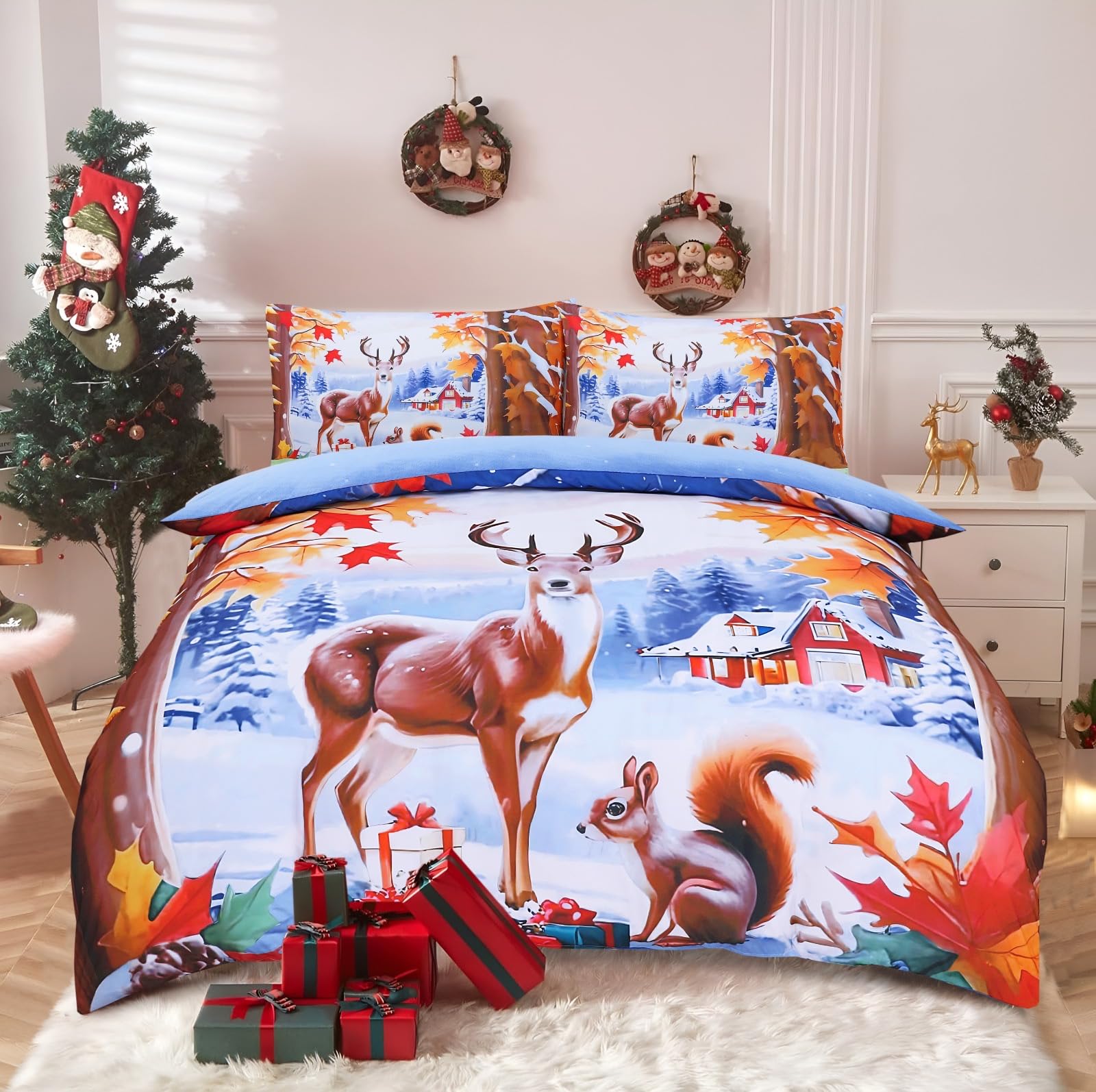 KD HOME EVERYTHING YOU NEED Luxury Christmas Duvet Cover Set with Pillowcases – 3D Santa Claus, Snowman & Festive Designs – Soft Cotton Blend Soft Fabric Bedding for Xmas Gift, King — image 1