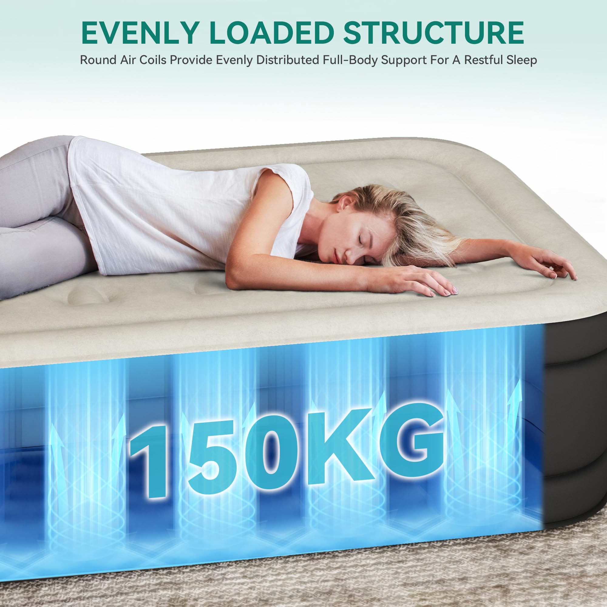 YITAHOME Matelas gonflable de luxe - 2 x 1 m - Avec coussin intégré et pompe électrique intégrée - Avec sac de transport - Pour invités, usage domestique, bleu et blanc