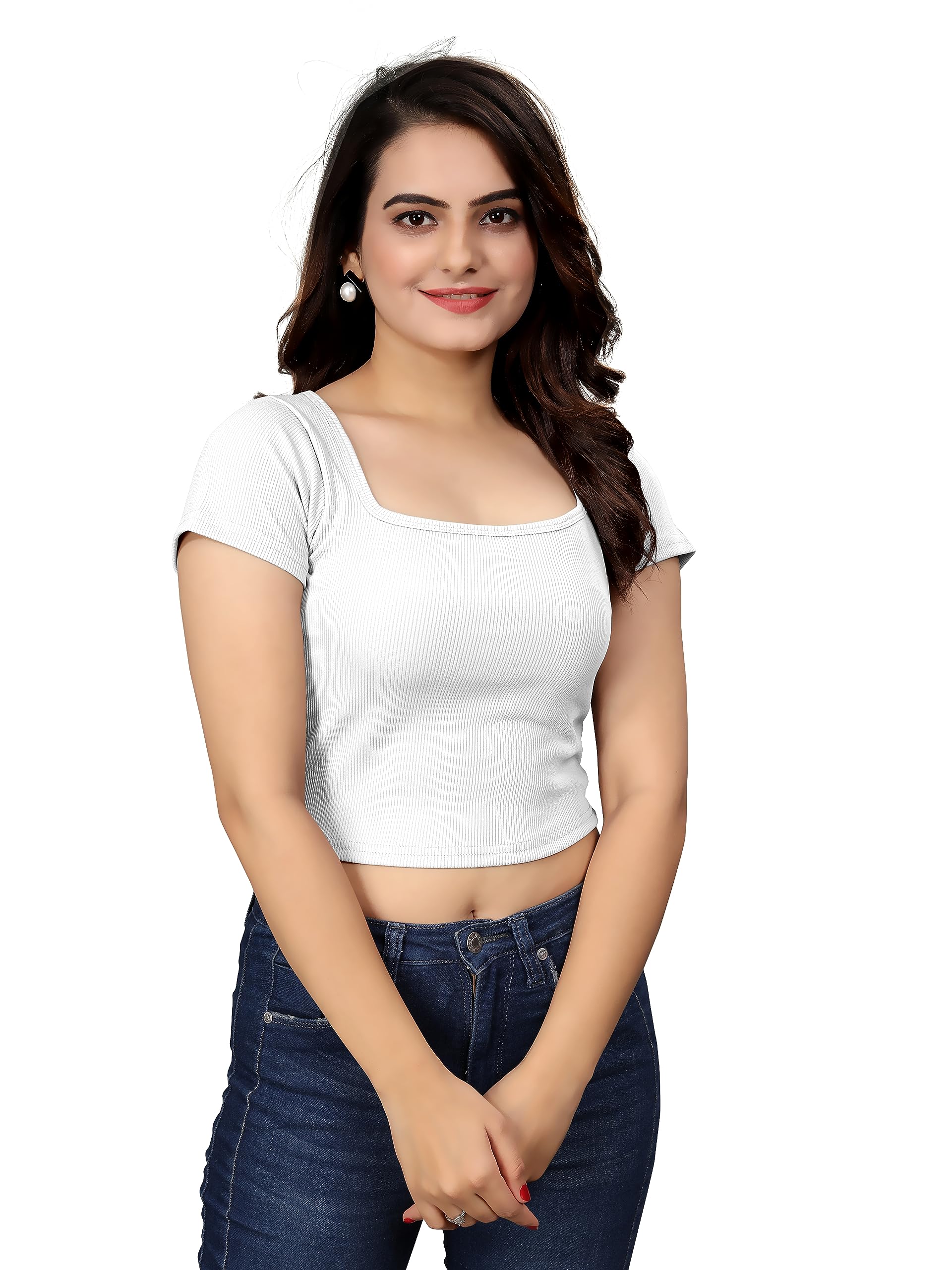 KipzyShort Sleeve Knit Ribbed Crop Top Teen Tee Shirts