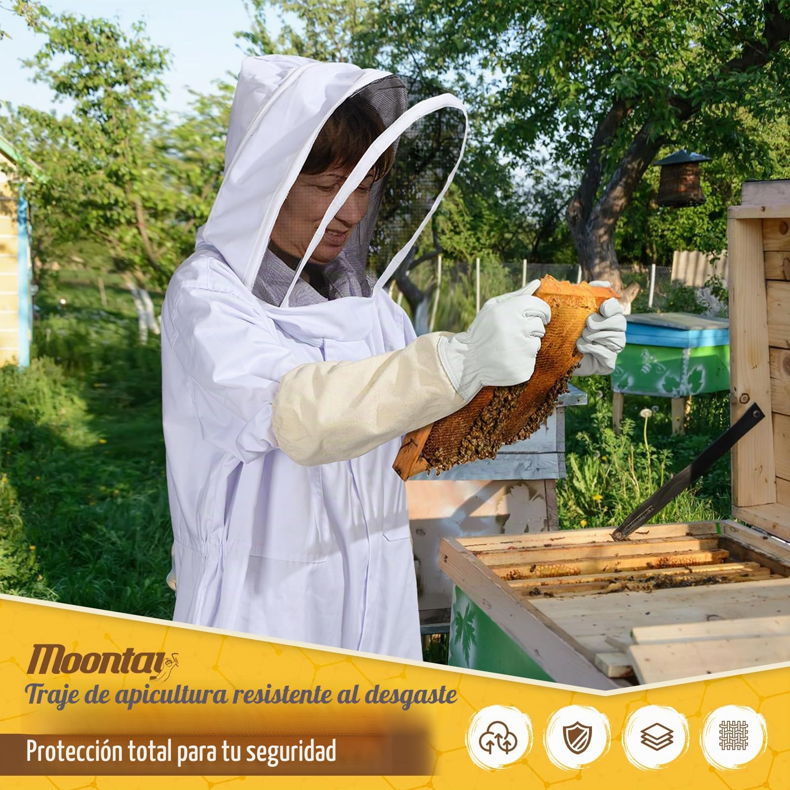 Moontay Coton complète du Corps Apiculture Vêtements Veil Capuche Gants Chapeau Vêtements Lapin de Protection Apiculture Suit Simonthebeekeeper Conséquence d'équipement X-Large Blanc