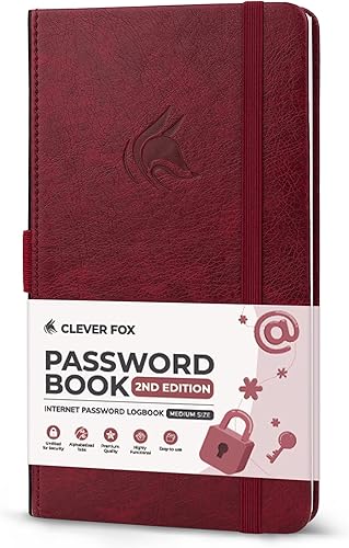 Clever Fox Libro de contraseñas 2 edición - Guardián de contraseñas de tapa dura con pestañas alfabéticas - Cuaderno de direcciones de Internet y Clever Fox Libro de contraseñas 2 edición - Guardián de contraseñas de tapa dura con pestañas alfabéticas - Cuaderno de direcciones de Internet y