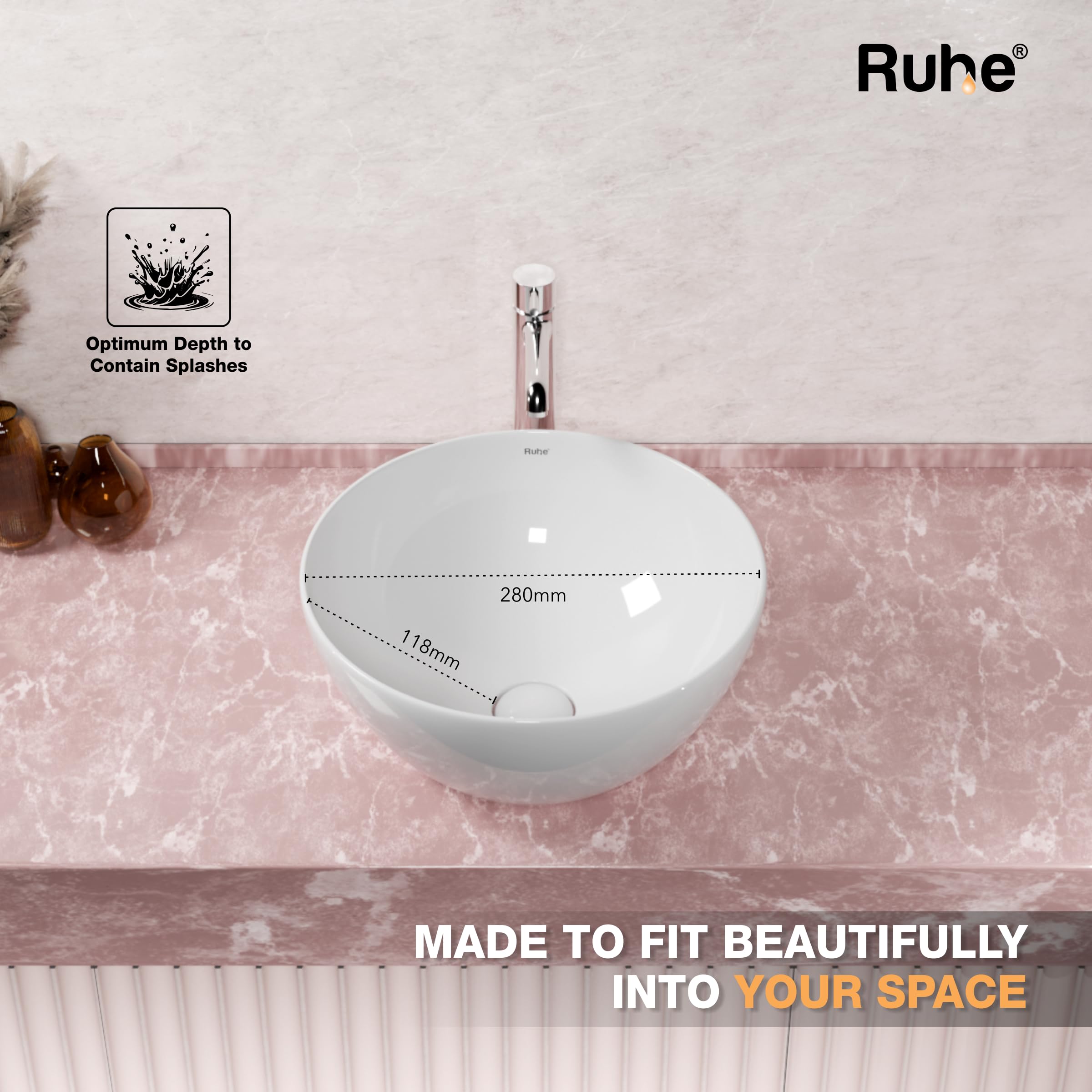 Ruhe Blaze Ceramic Wash Basin - White -4