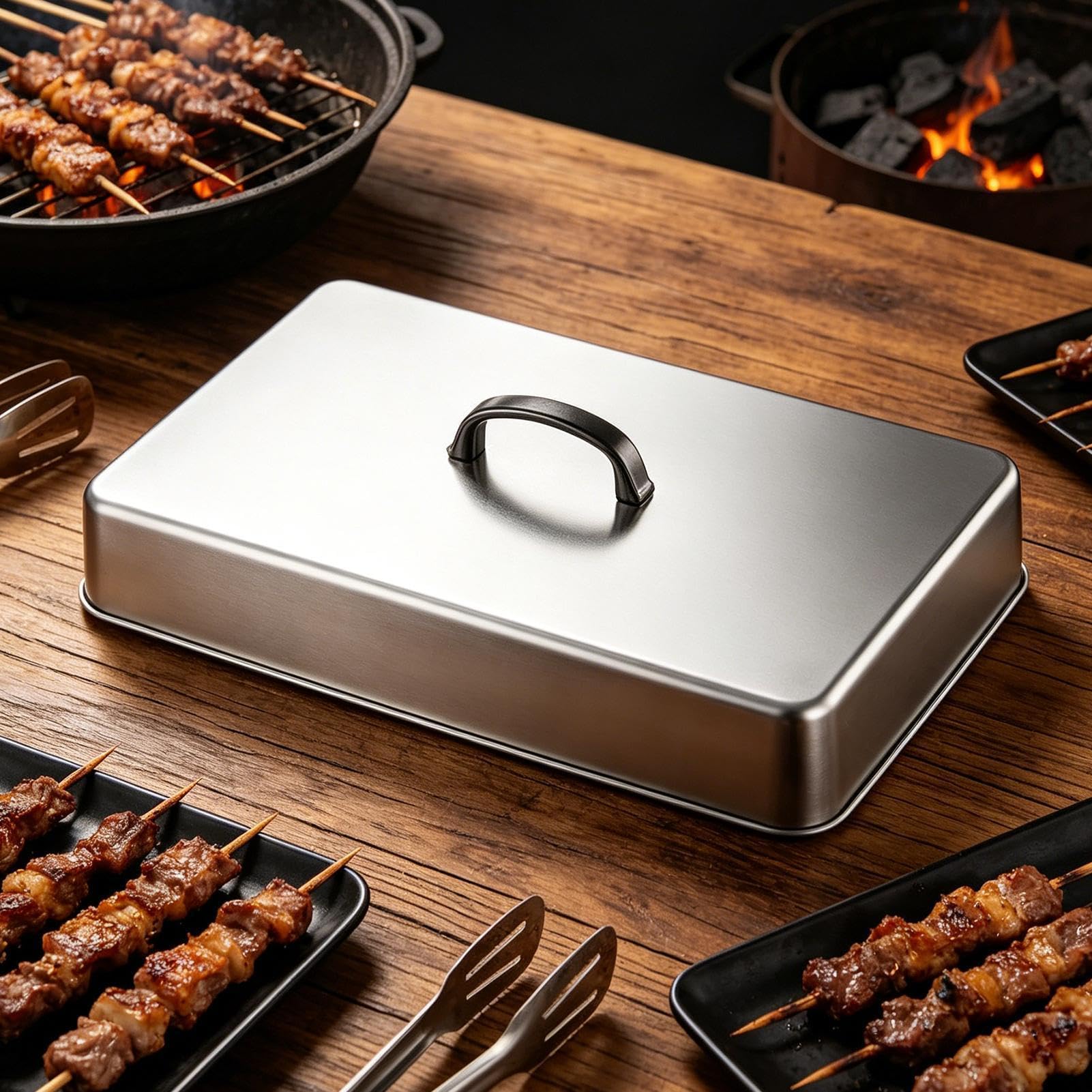 Genérico Cúpula para Rociado en Plancha,43,5 x 28,2 x 6,6 cm Tapa Rectangular de Cocina en Acero Inoxidable,Cúpula para Derretir | para Cocina Interior Y Exterior Barbacoa Y Plancha Comercial