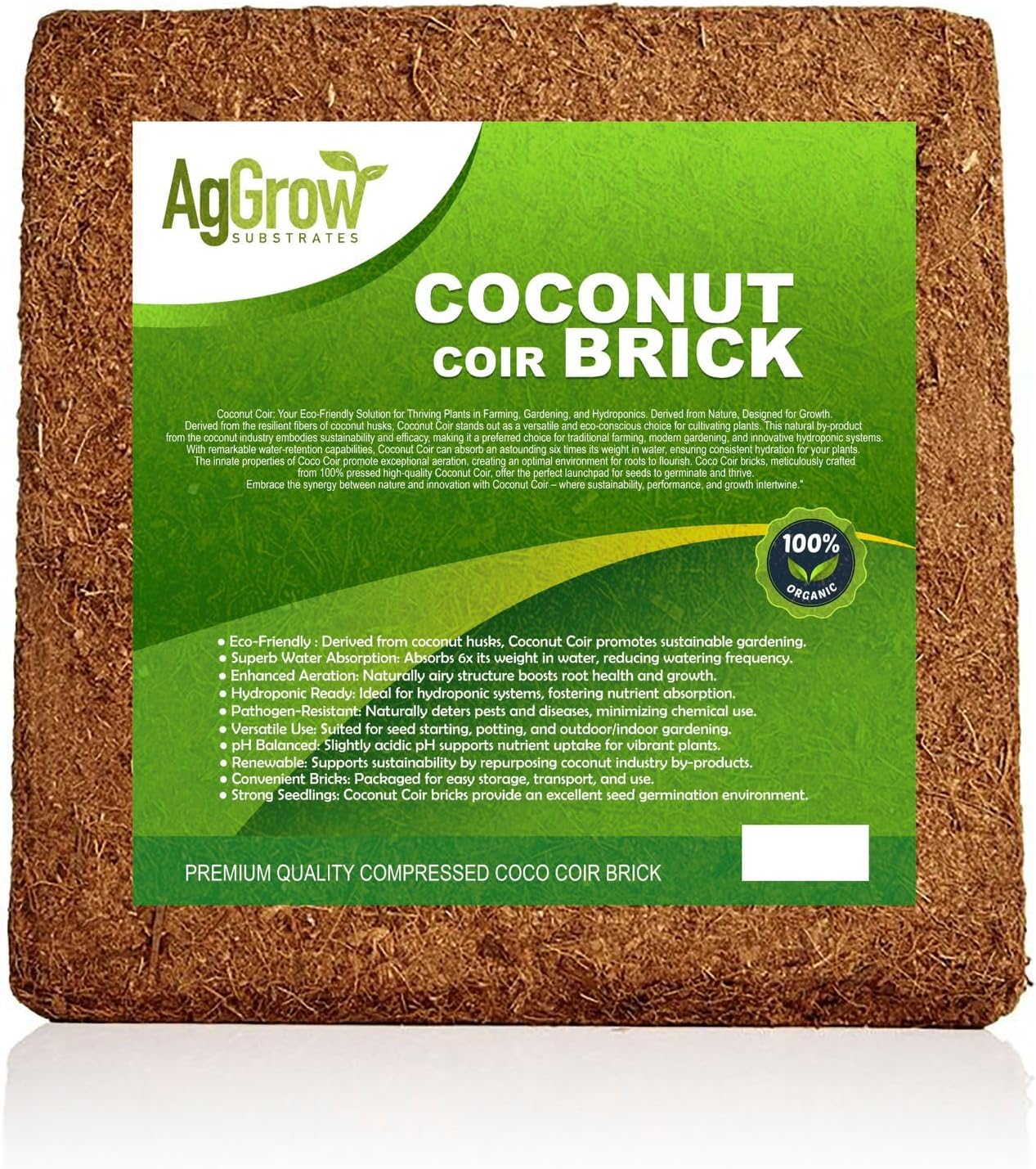 Organic Coco Coir by AgGrow Compressed Coco Coir Brick