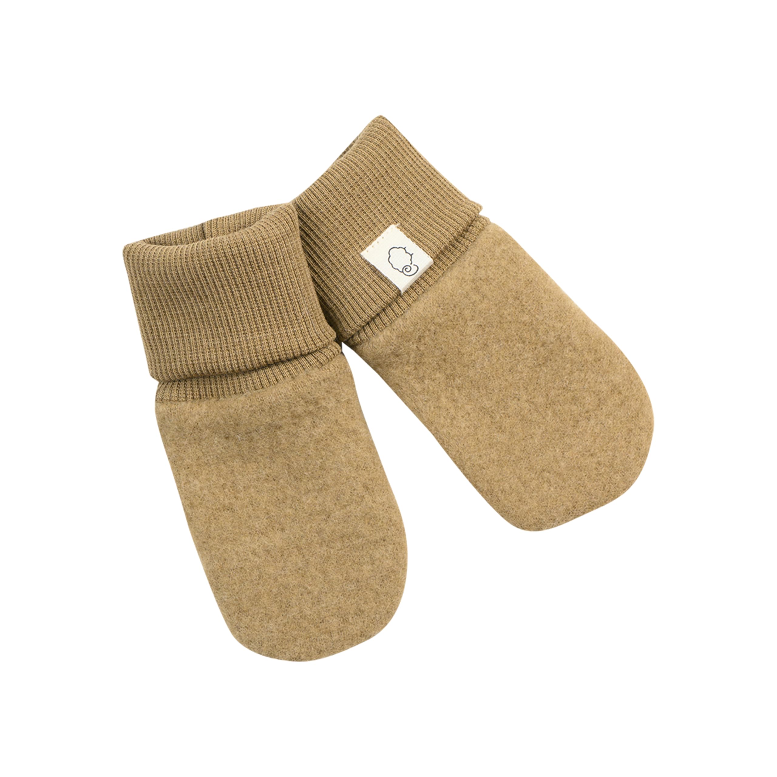 DILLING mittens in organic merino wool fleece for babies - Desert grass ONESIZE