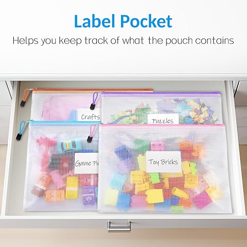 Miniatura 3 de Sooez Paquete de 32 bolsas de malla con cremallera, tamaño A4, bolsas con cremallera con bolsillo para etiquetas, bolsas impermeables con cremallera