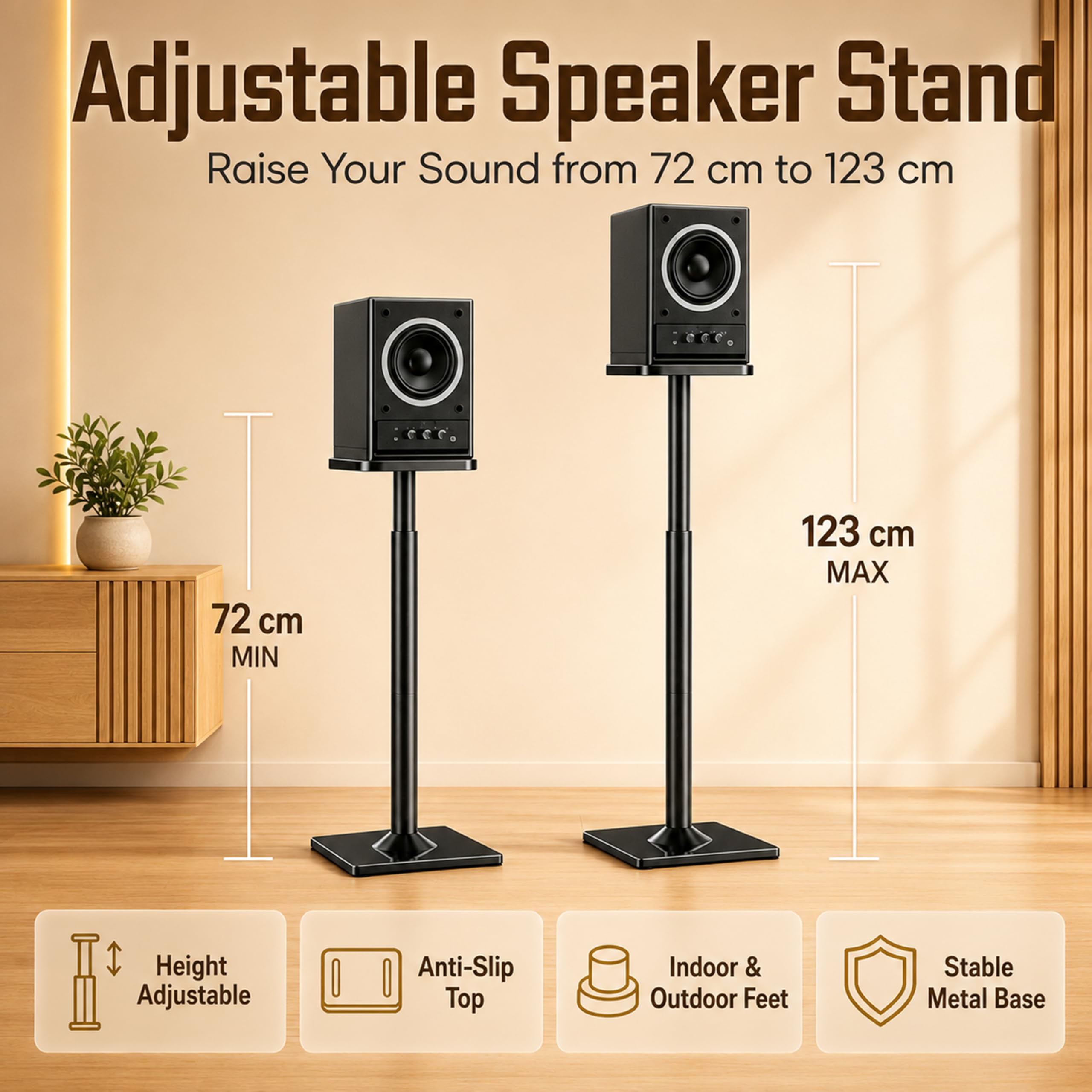 Soportes de altavoz ajustables en altura para satélites de hasta 10 kg, ampliables de 720 mm a 950 mm, soporte universal para altavoz de suelo con 2 tipos de almohadillas