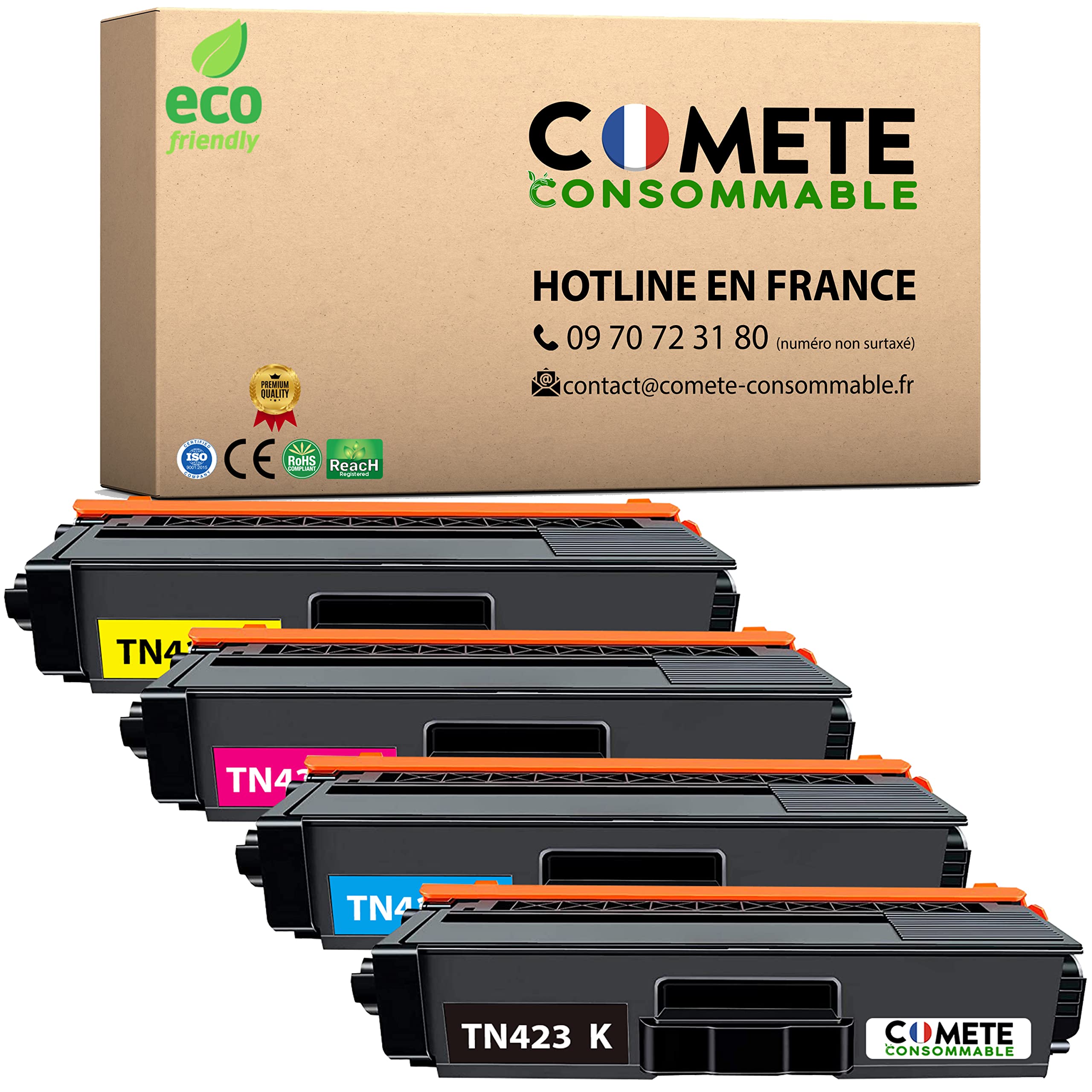 COMETE Cartouche de Toner Compatible avec Brother TN421 TN423 - Lot de 4 | Marque Française, 1 Noir et 3 Couleur pour Imprimante Brother MFC-L8690CDW HL-L8260CDW HL-L8360CDW MFC-L8900CDW DCP-L8410CDN