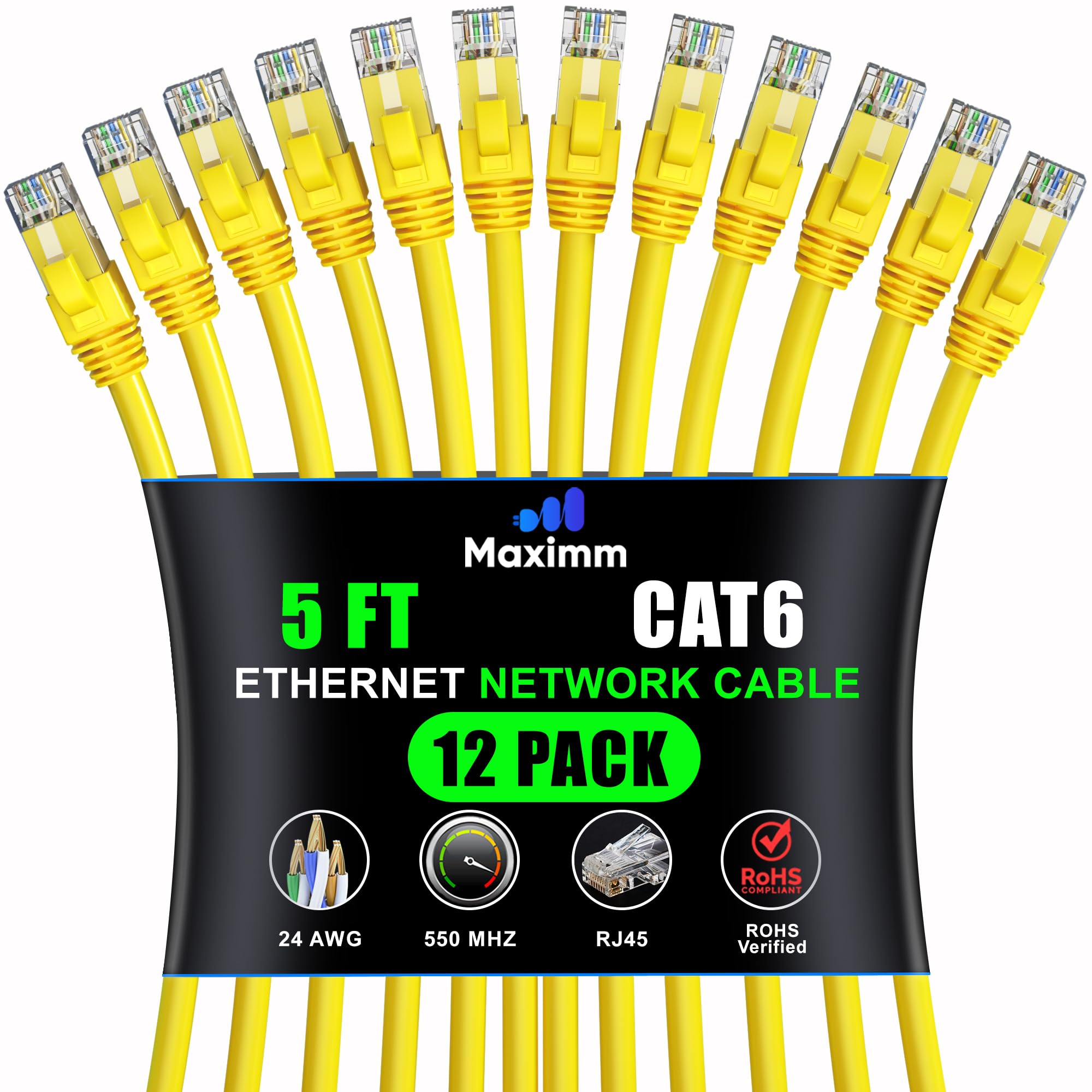 Maximm Cavo Ethernet Cat 6 da 12 m, cavo Cat6, cavo LAN, cavo Internet e cavo di rete - UTP (giallo)