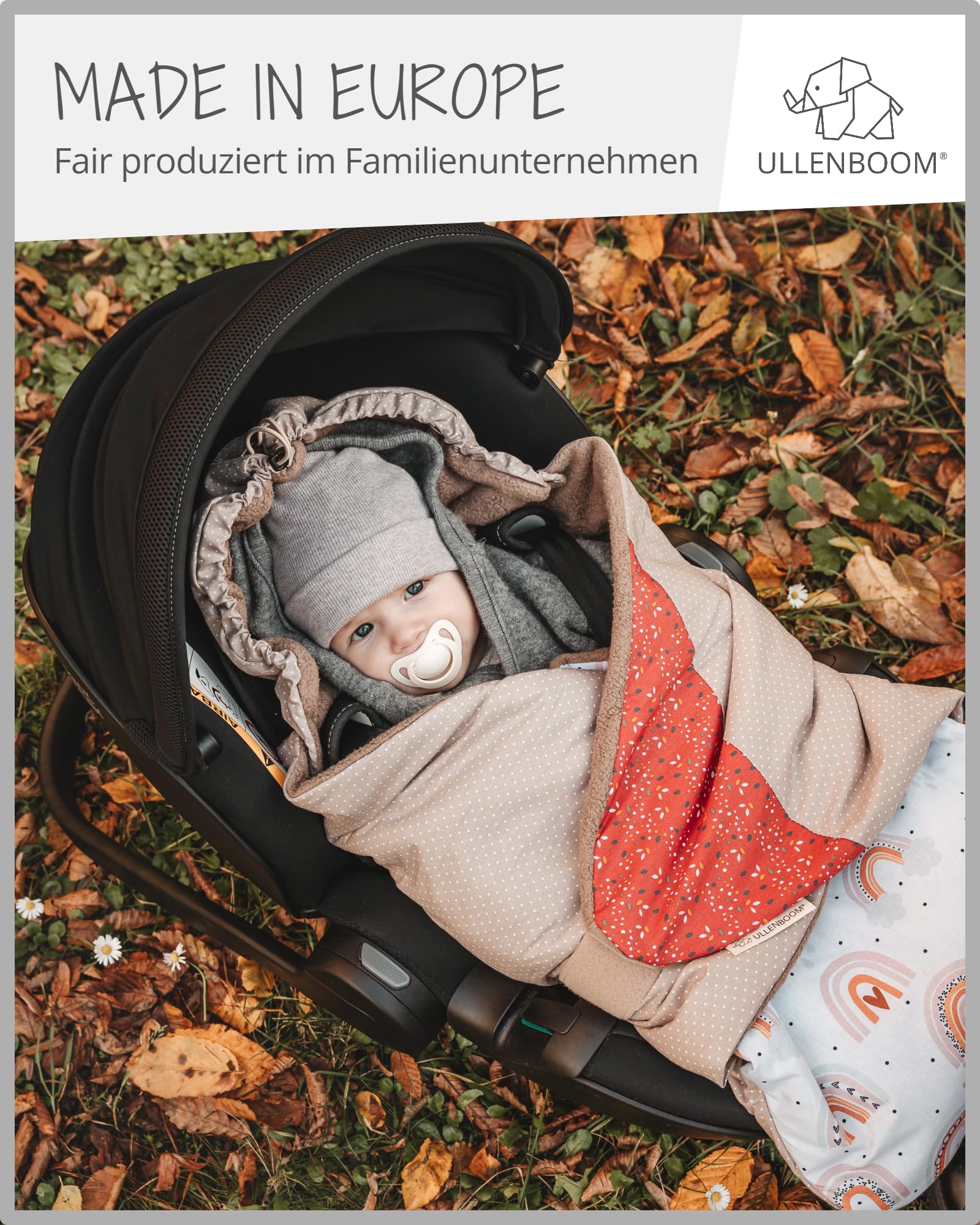 ULLENBOOM Babydecke Einschlagdecke Babyschale 100% Oeko-TEX Regenbogen Made in EU