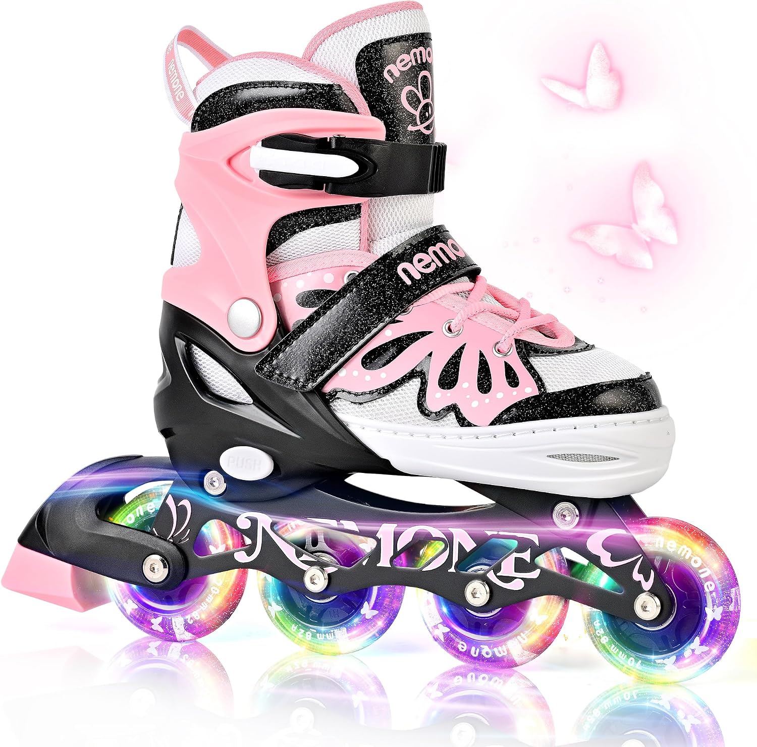 NEMONE Mermaid Inline Skates, 4 Sizes Adjustable Skates for Girls Kids with Light up Wheels, Indoor Beginner Outdoor for Kids Ages 4-6 5-8 6-12 8-12