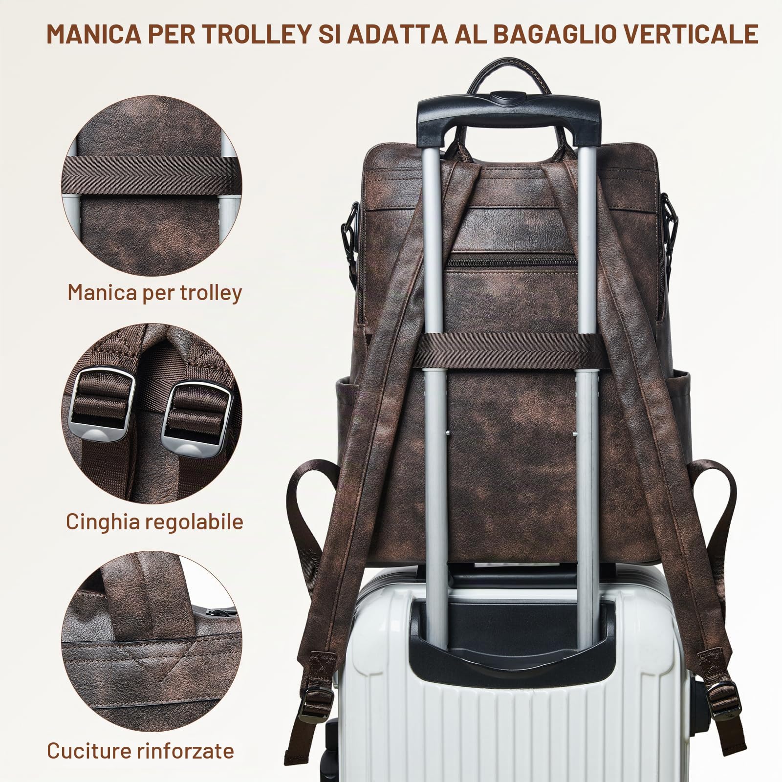 Shrrie laptop-zaino per le donne, 15,6 pollici viaggio-zaino in pelle, bagaglio a mano-zaino borsa per computer waterrepellent per college lavoro aziendale tempo libero Tagesrucksack
