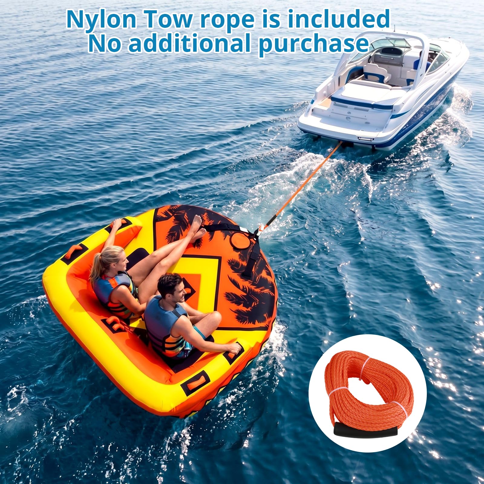 SMOOL Tubo remolcable para navegación, tubo inflable de 1 a 4 jinetes con cubierta de nailon 840D resistente, vejiga de PVC de alta elasticidad de 0.7 mm y cuerda de remolque de nailon incluida