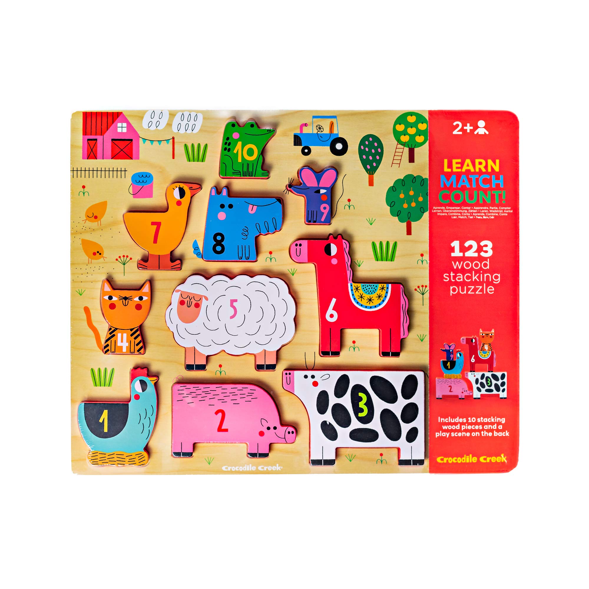 Crocodile Creek 10 pcs Stacking Wood Puzzle/123 Barnyard