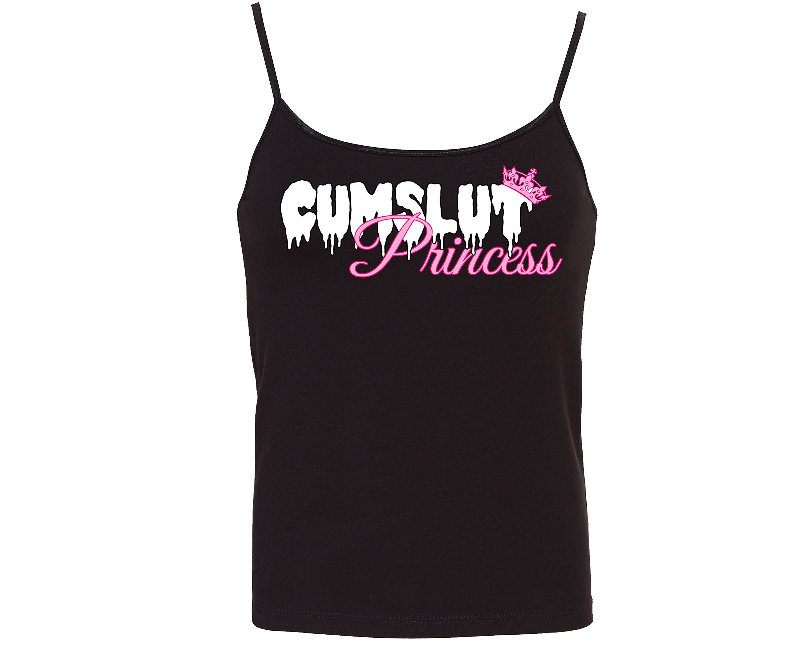 Cumslut Princess Daddy's Little Cum Slut Flirty Camisole Cami Tank Top Sleep Wear Fitted Scoop Neck Black