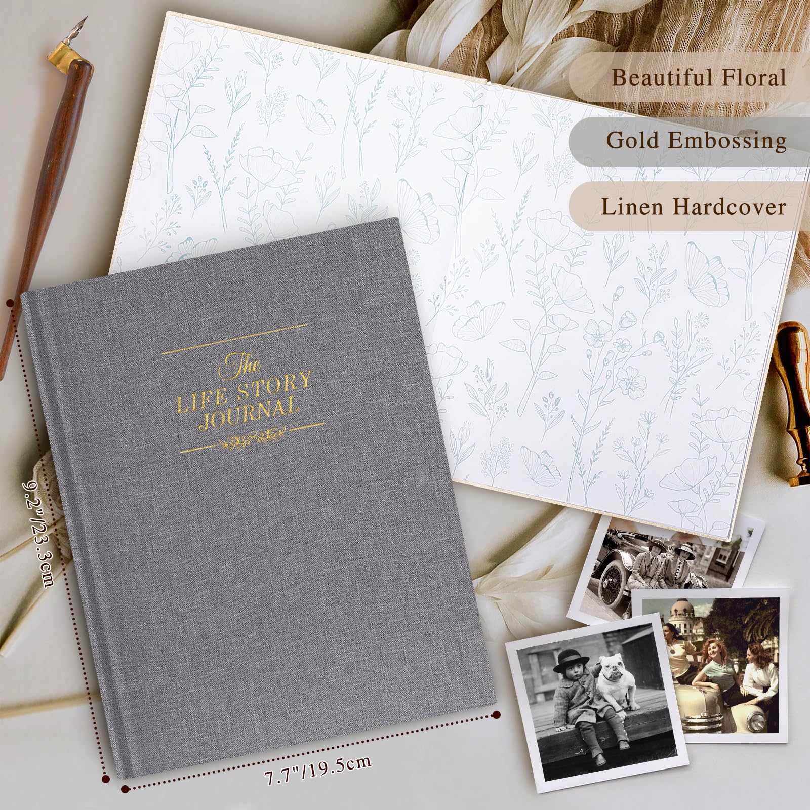 Lanpn Grandparents Life Story Journal Book with Prompts, Linen Legacy Journal Mom Dad Story Memory Keepsake Journal - Image 2