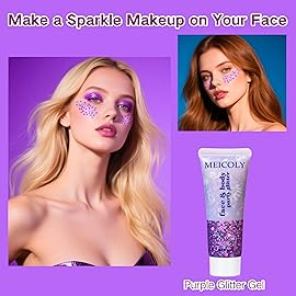 MEICOLY Purple Hair Glitter Kids Makeup,Halloween Sparkly Face Glitter,Mermaid Sequins Face Body Glitter,Chunky Glitter for Festival Rave Accessories Costume Outfits for Women,50ml