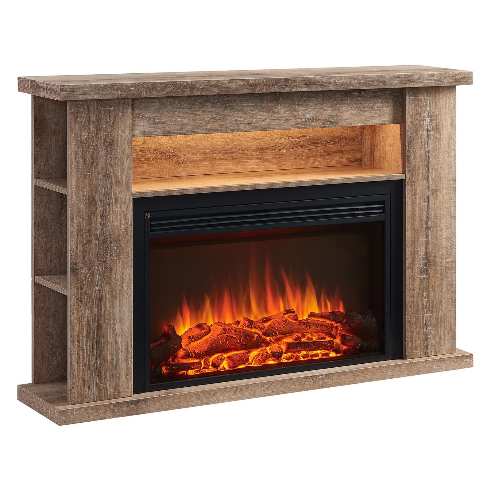 FLAMME 51 inch Electric Fire and Surround Suite, Lipson Rustic Light Oak | 2kW Heater (1000W/2000W), 5 Brightness Levels, 13 Mood Lights, Remote Control, 7-Day Timer, Plug In, No Chimney Needed