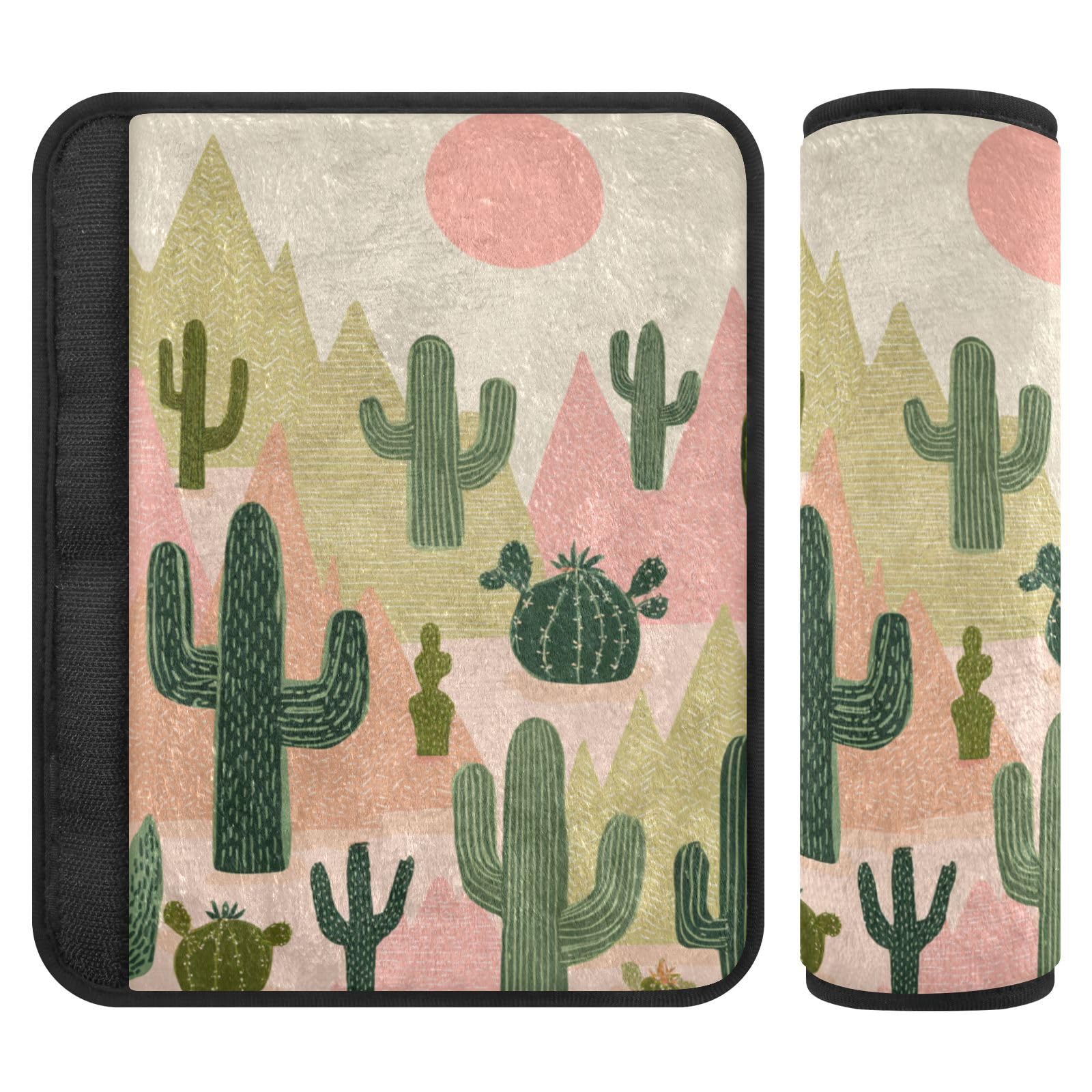 2 Pack Boho Cacti Mountains Sun Seatbelt Covers Seat Belt Cover Pad for Adults Boys Girls Car Seat Strap Covers Pads Cushion Universal Shoulder Strap Pad Protector for Backpack Camera Bag 10x7.7Inch