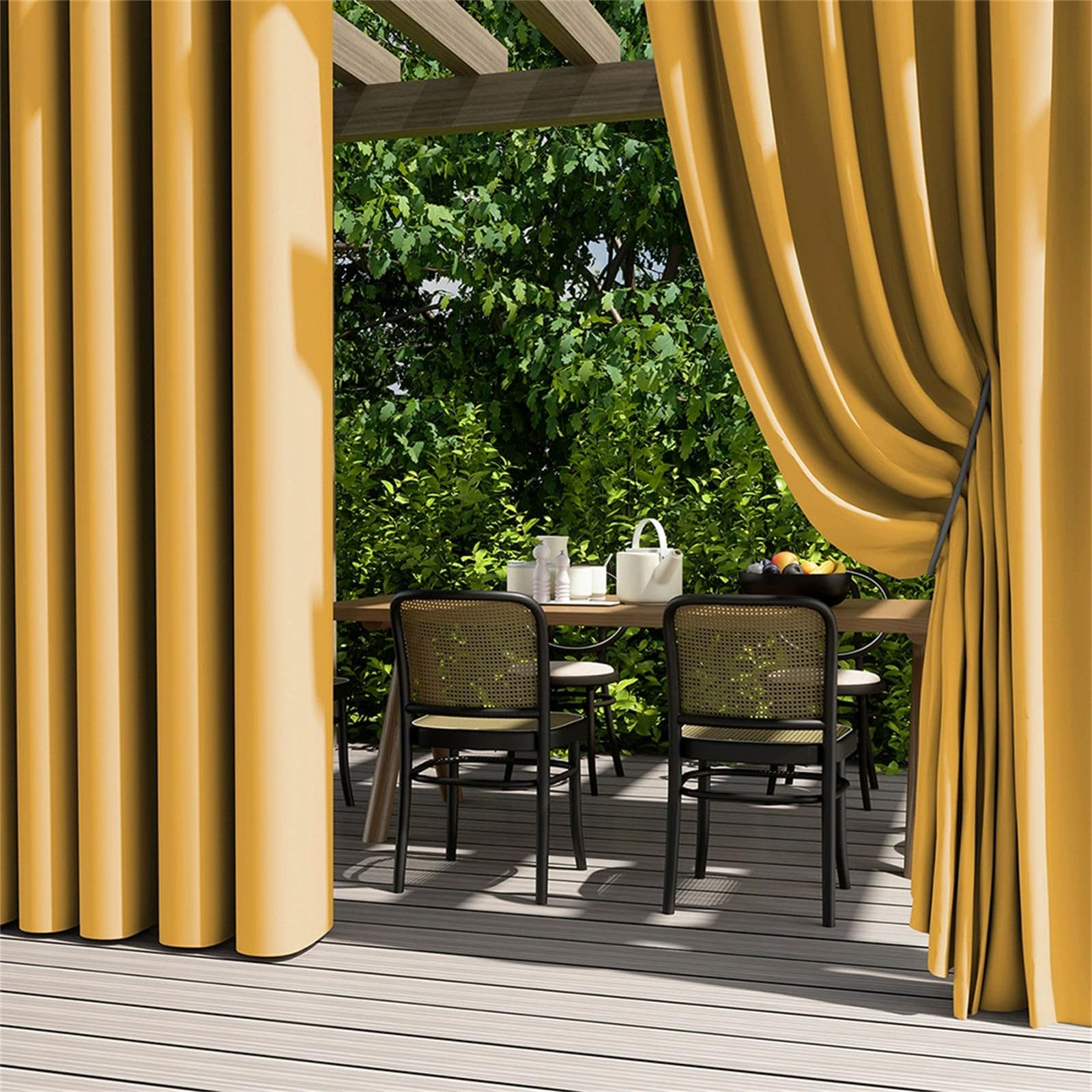 Hiseng Outdoor Curtains Waterproof Garden, 2 Panels Blackout Pergola Curtain Eyelet Top, Thick Privacy Thermal Insulated for Gazebo Patio Porch (Yellow,132x243cm)