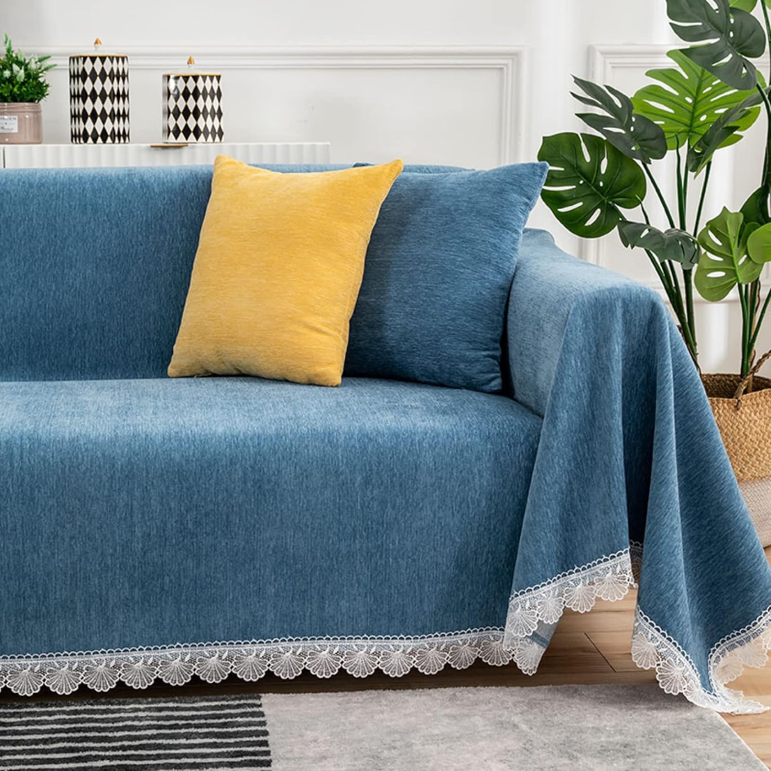 マルチカバー ソファーカバー 北欧風 長方形 大きい ソファーかばー ふわふわ 多機能のブランケット 青 オシャレ 四季通用 ブランケット ベッドカバー 180 インテリア リビング エレガント フリークロス 防塵カバー ストライプ 卸売