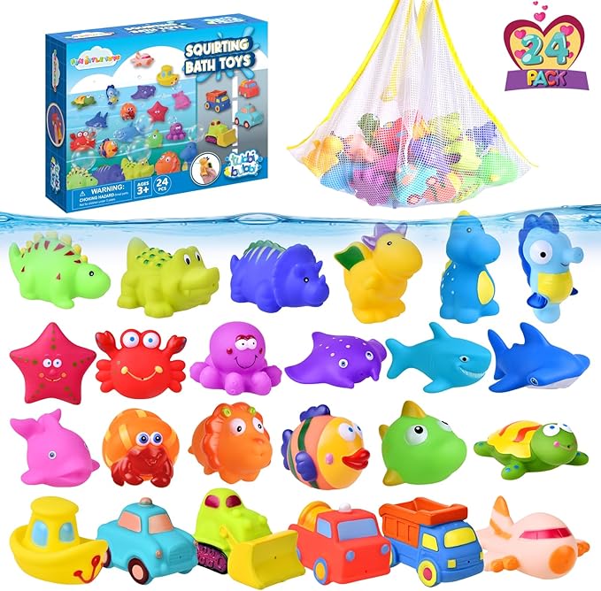 FUN LITTLE TOYS 24 Pcs Bath Toys for Toddlers, Sea Animals