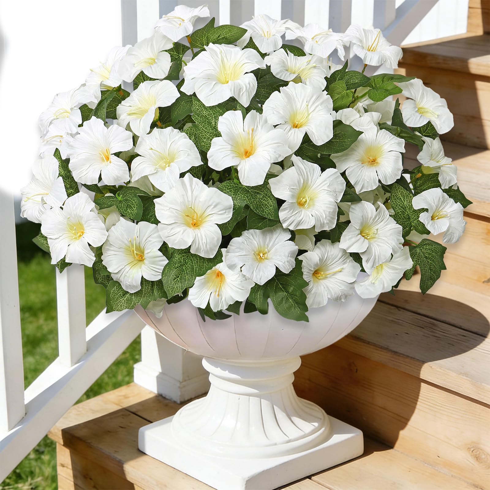ASTNIC 4 Bundles Artificial Flowers Outdoor, Fake Plants Morning Glory