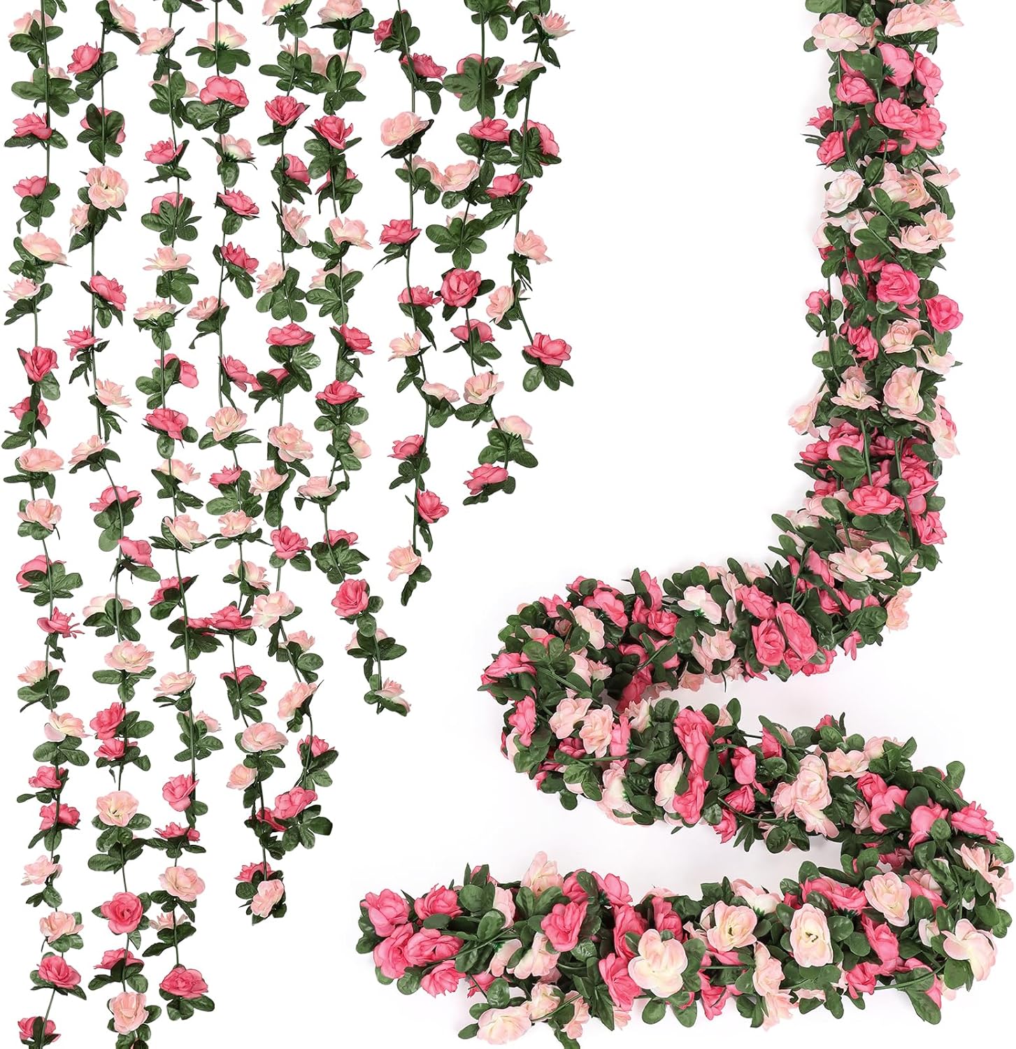 KHOYIME 9 Pack 72 FT Artificial Flower Garland, Fake Pink Roses Vines Silk Flowers Faux Plastic Outdoor Hanging Floral Ivy Garland Decoration for Wedding Arch Bedroom Home Wall Backdrop Room Decor