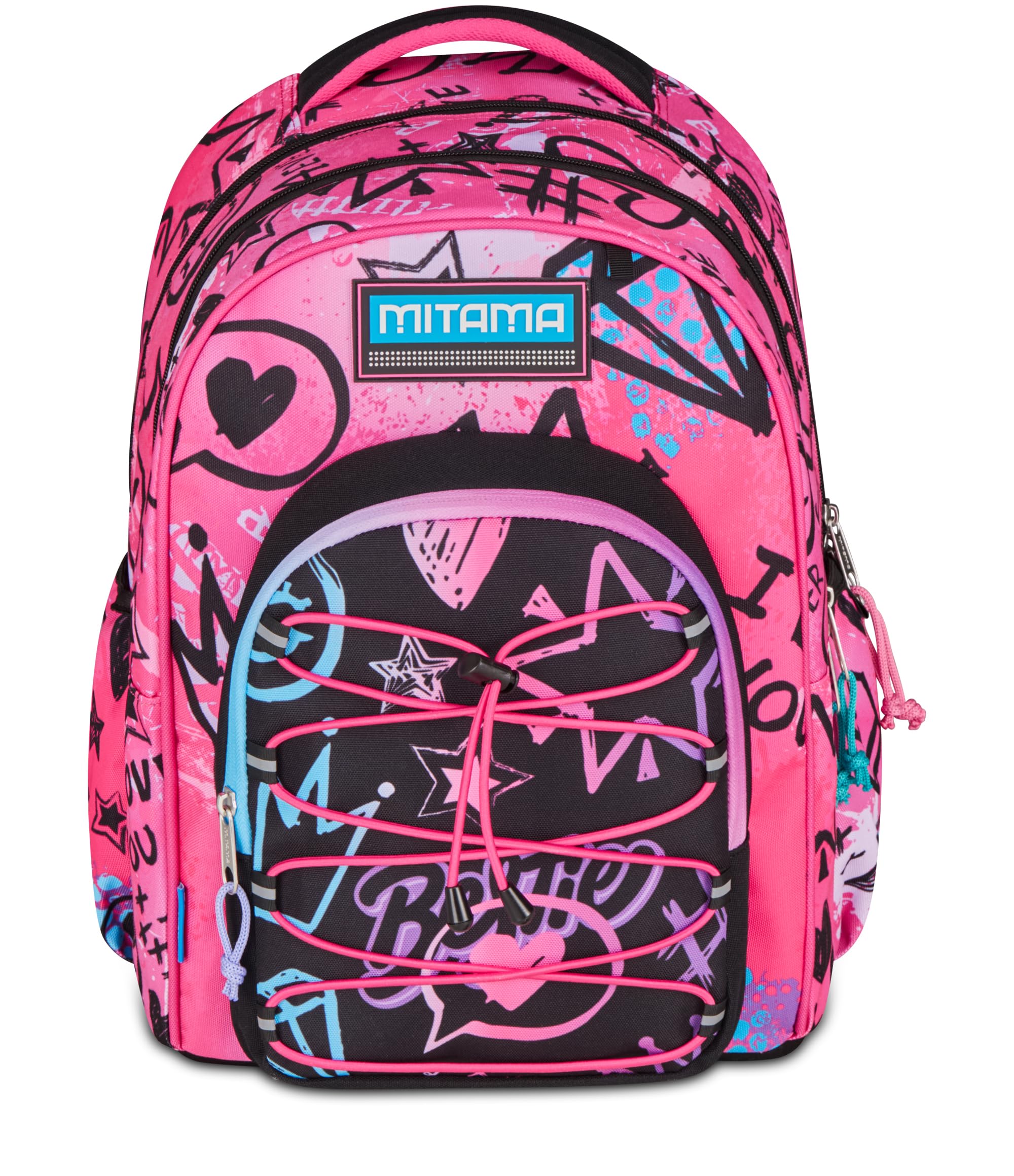 Mitama Zaino Scuola Elementare M-Power RockNLove, Triplo Scomparto, Ragazzi e Ragazze, Tasca Porta Borraccia, Schienale Imbottito, rosa