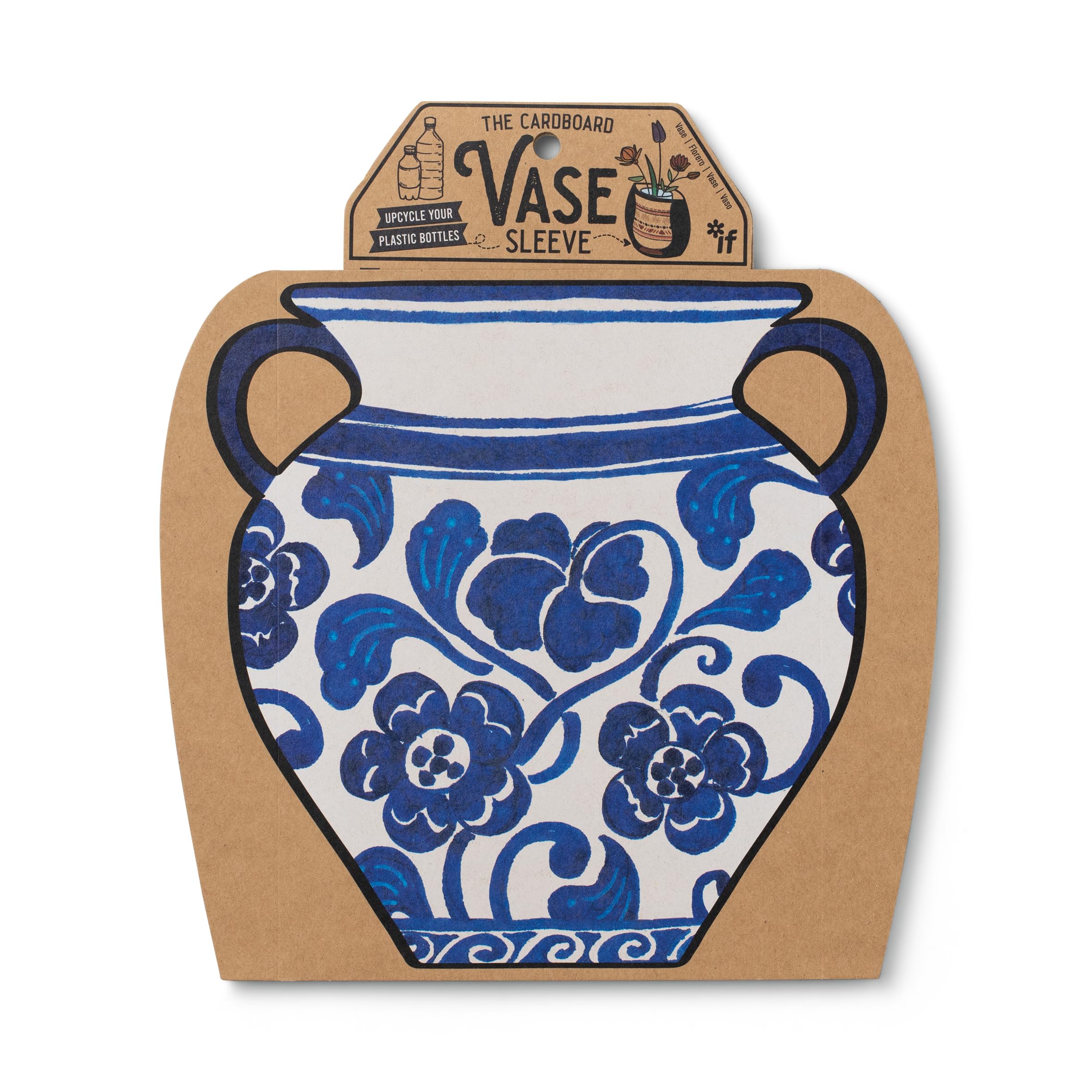 IF Decorative Vase Sleeve - Home decor - upcycle plastic bottles by covering them. Double sided cardboard cover - two vase designs per pack - Blue & White Floral