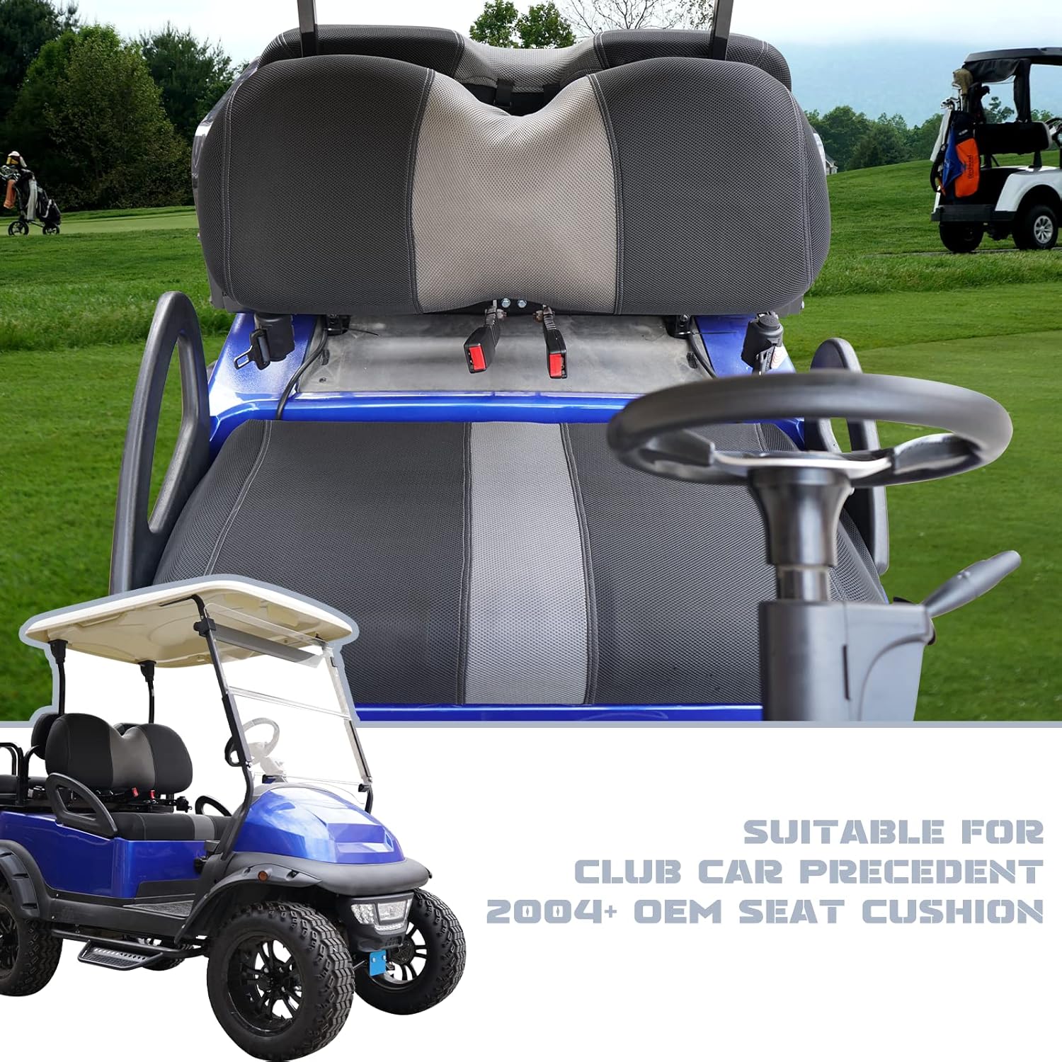 Golf Cart Seat Covers Fit EZGO TXT/Club Car DS/Club Car Precedent/Yamaha Drive/Aftermarket Common Rear Seat Kit, Washable Breathable Air Mesh Cloth Adjustable Seat Cover, Black and Gray