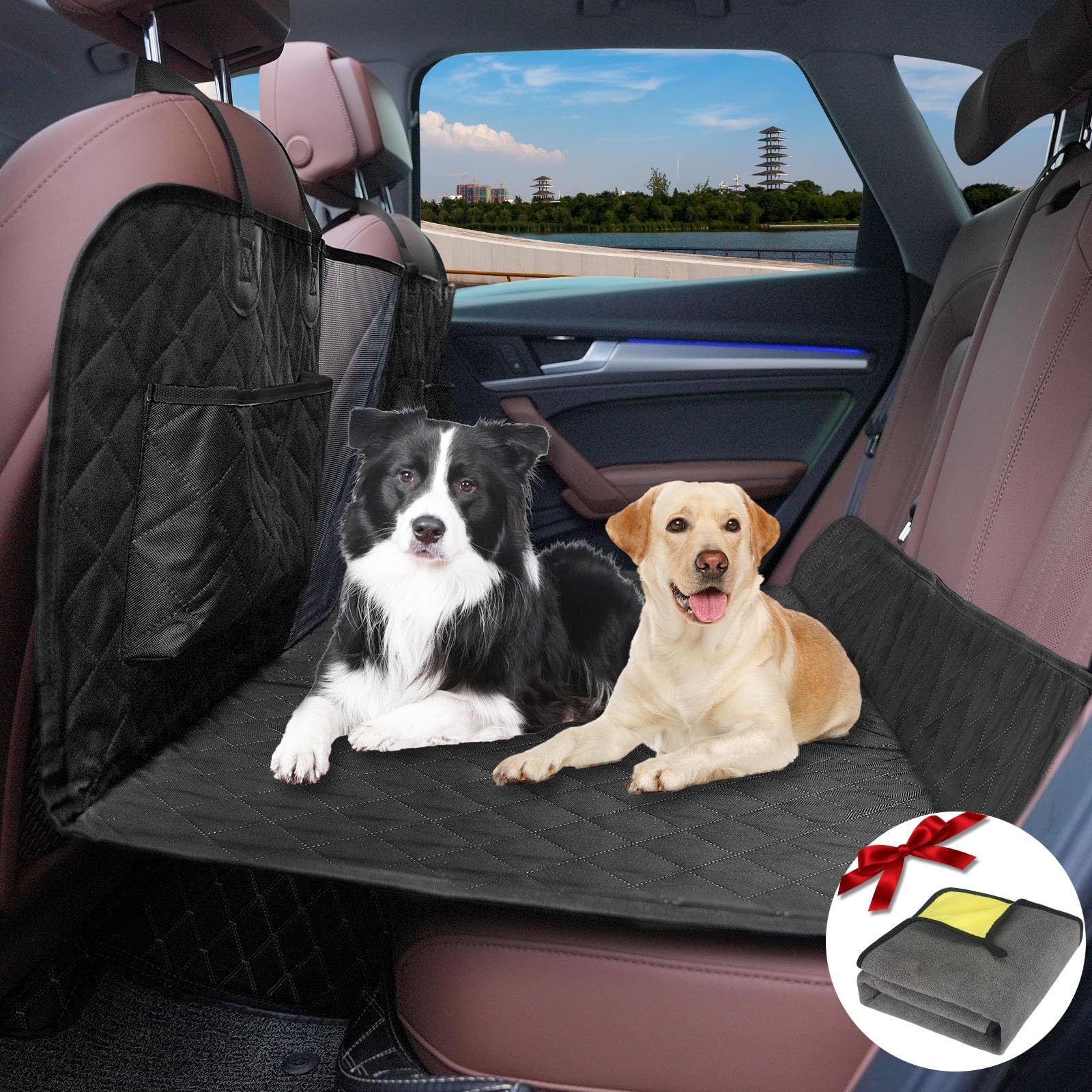 BORKIN Back Seat Extender for Dogs, Hard Bottom Dog Car