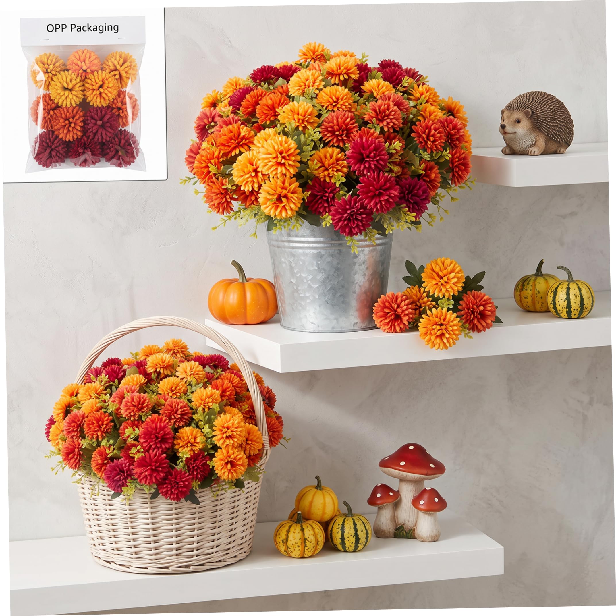 Chrysanthemen, künstliche Blumen, 12 Stück, lebensechte Herbstblumen für die Dekoration