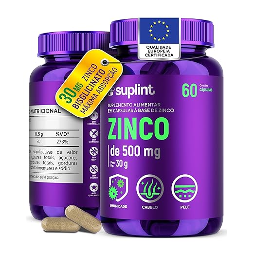 Zinco 30 mg Bisglicinato | Suplemento Vitamínico em Cápsulas Veganas | Sem Glúten e Não Transgênico – 60 Cápsulas