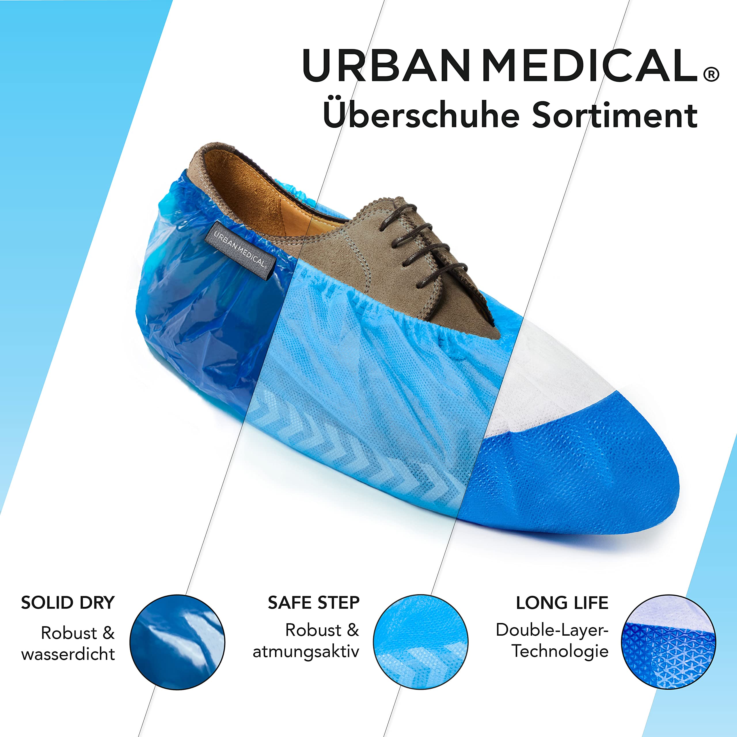 100x Atmungsaktive 6g Einweg/Mehrweg Schuhüberzieher mit rutschfester Sohle - SAFE STEP - Reißfest & durchriebsicher - Überschuhe für In- und Outdoor - ONESIZE