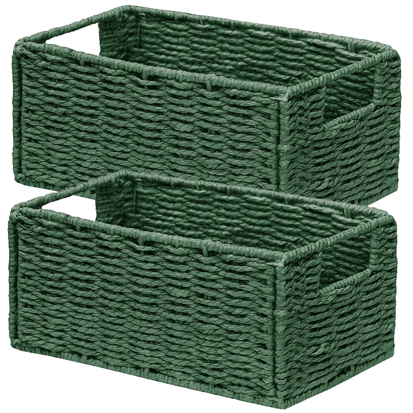 Vagusicc Wicker Storage Baskets Set of 2, Handwoven Storage Baskets for Shelves, Collapsible Storage Box Organiser Shelf Hamper Gift Basket for Bathroom Bedroom Kitchen, 33 x 20.2 x 16 cm, Green โ image 1