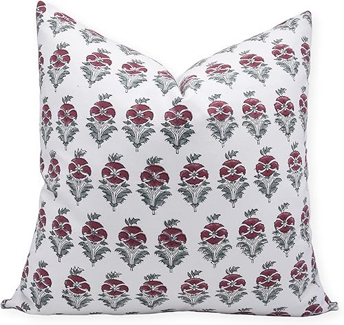 Fundas de almohada de algodón grueso con estampado de bloques de 20 x 20 pulgadas, fundas de cojín decorativas hechas a mano para sofá y sillón,