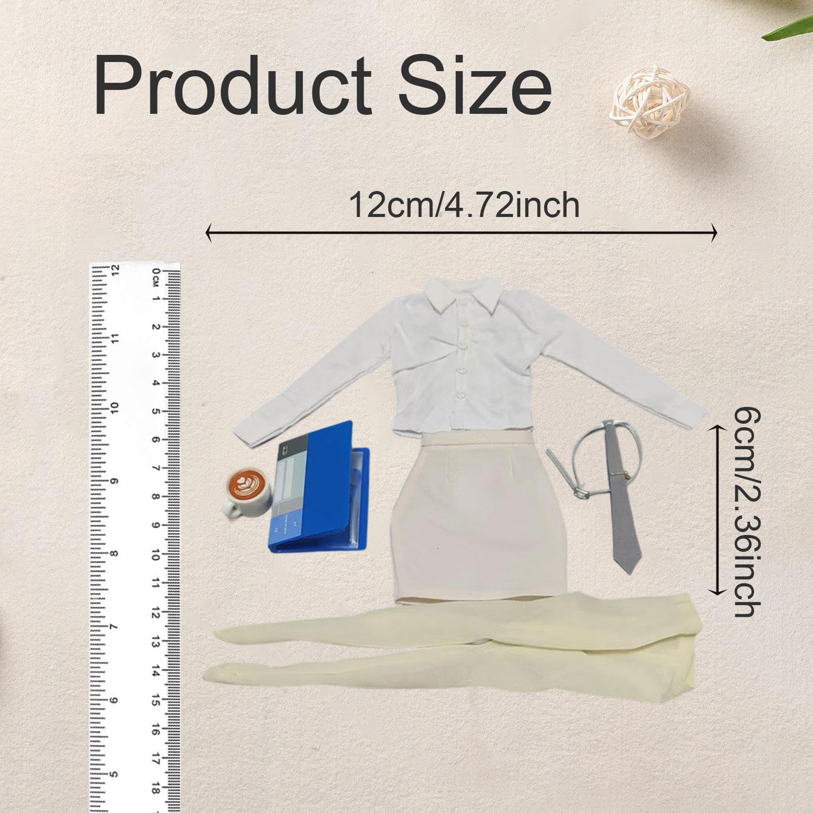 Set di Abiti per Bambole in 1/6 Camicia Formale con Maniche Lunghe Gonna Raffinata Accessori per Collezionisti, Bianco Albicocca