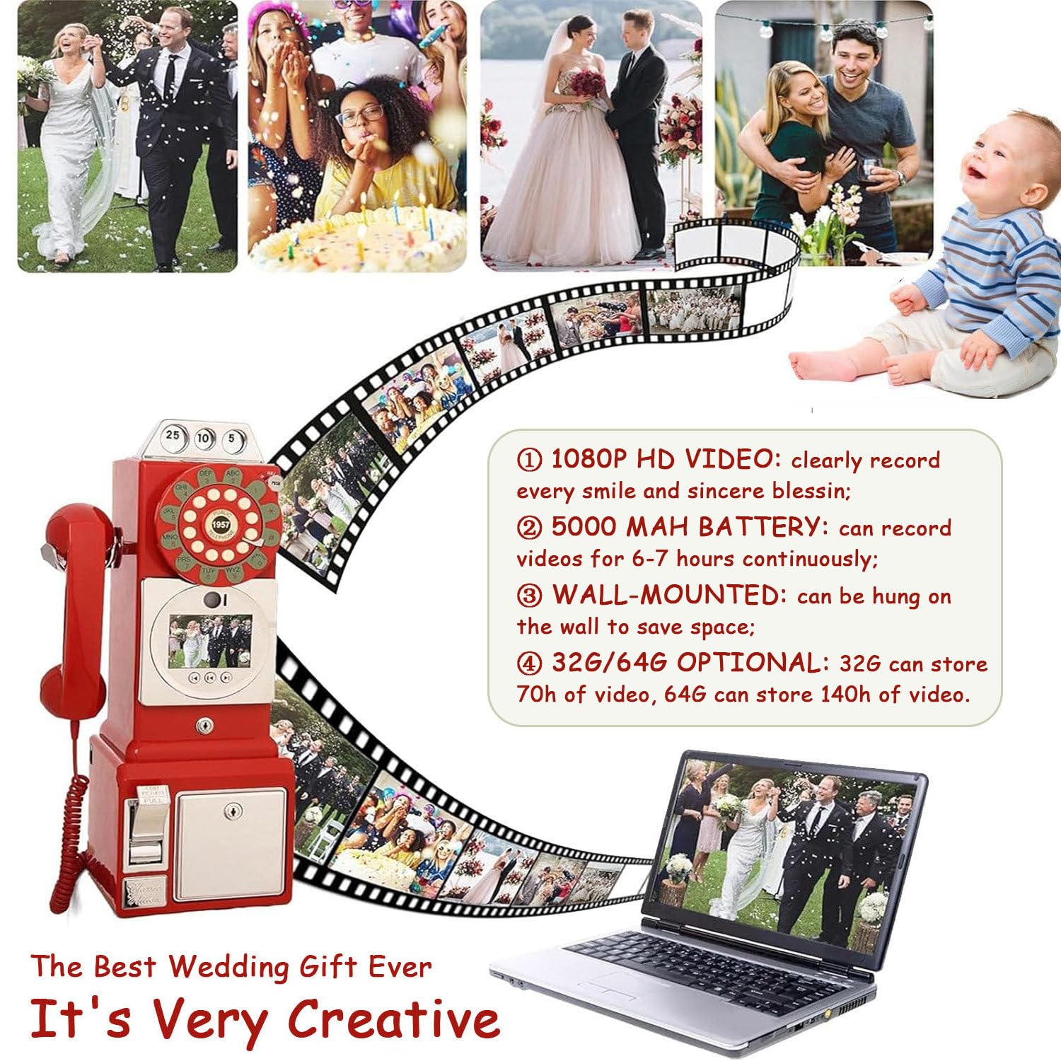 Libro degli ospiti video HD, dispositivo di registrazione audio per conservare occasioni speciali, messaggi personalizzati per matrimoni, compleanni, lauree, anniversari