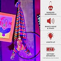 Vista 4 de Haunted Hill Farm Animatronic aterrador payaso al revés colgante con luces activadas por tacto y sonido, funciona con pilas, decoración de Halloween