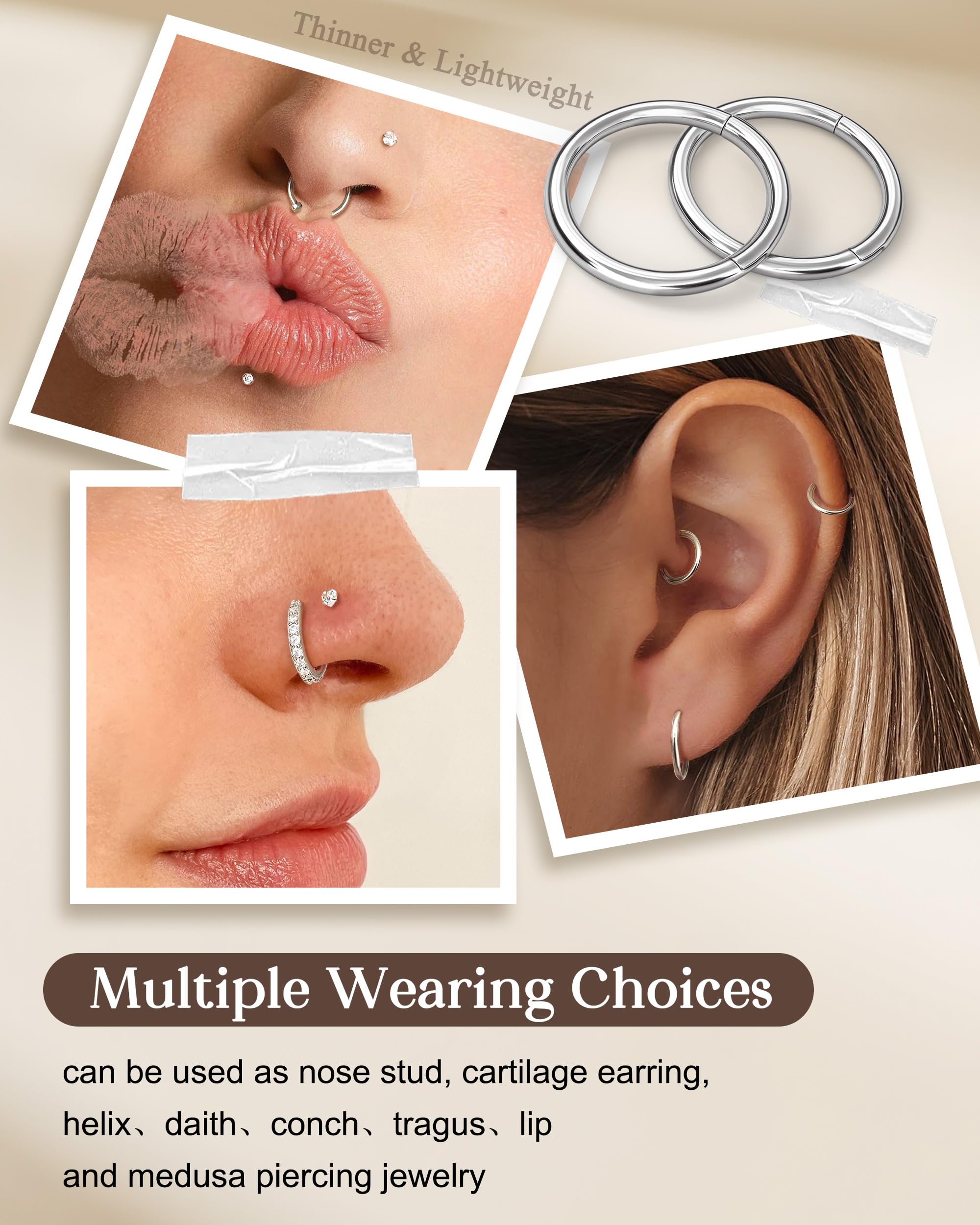 YADOCA 15 Piezas Piercing Nariz Acero Quirúrgico Hipoalergénico Anillos de Nariz Plata Oro Joyería Nostril