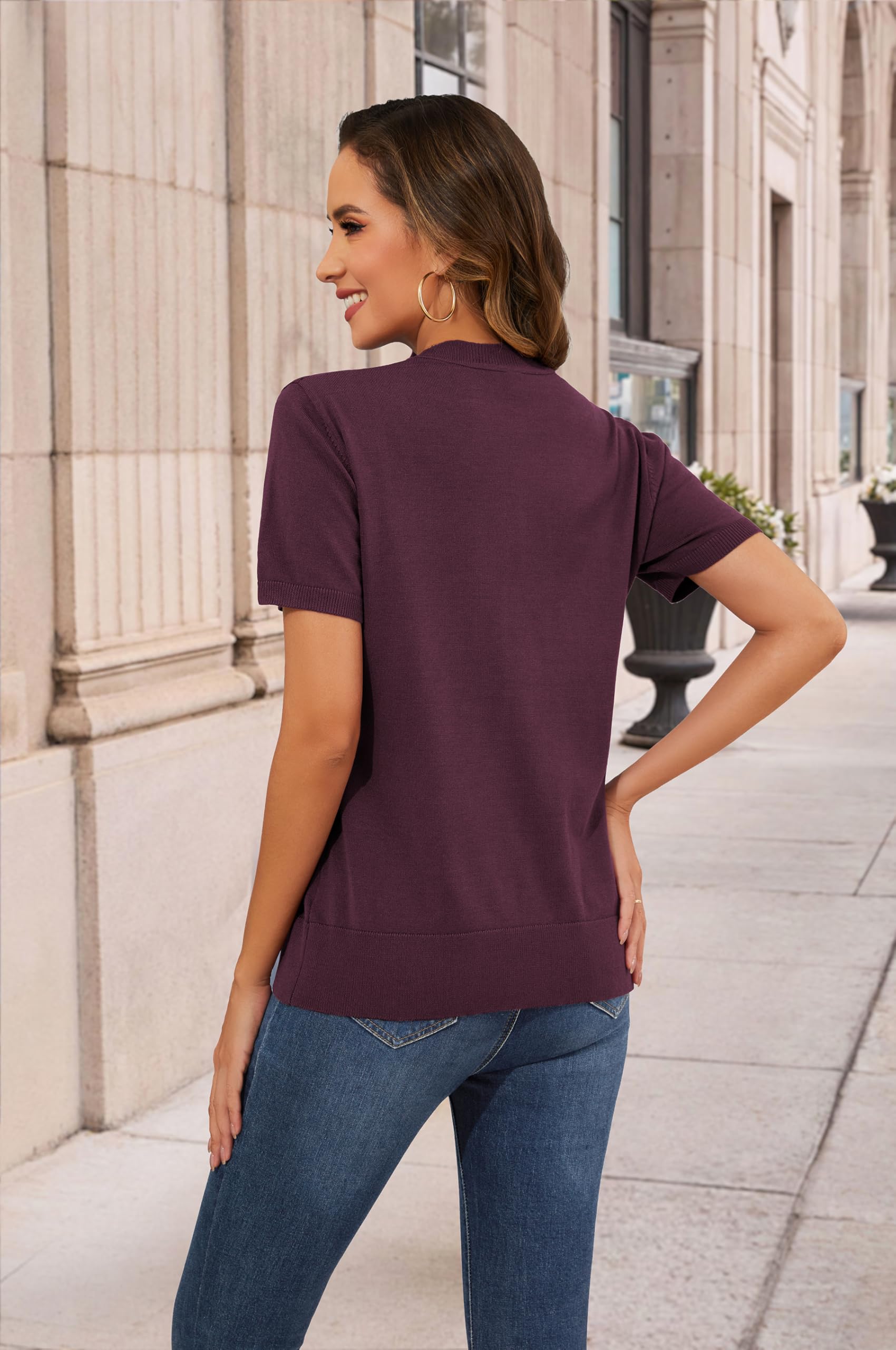 Yommay Chaqueta de punto para mujer, elegante, única, ola, verano, manga corta, ligera, suave, cuello en V, suéter para mujer