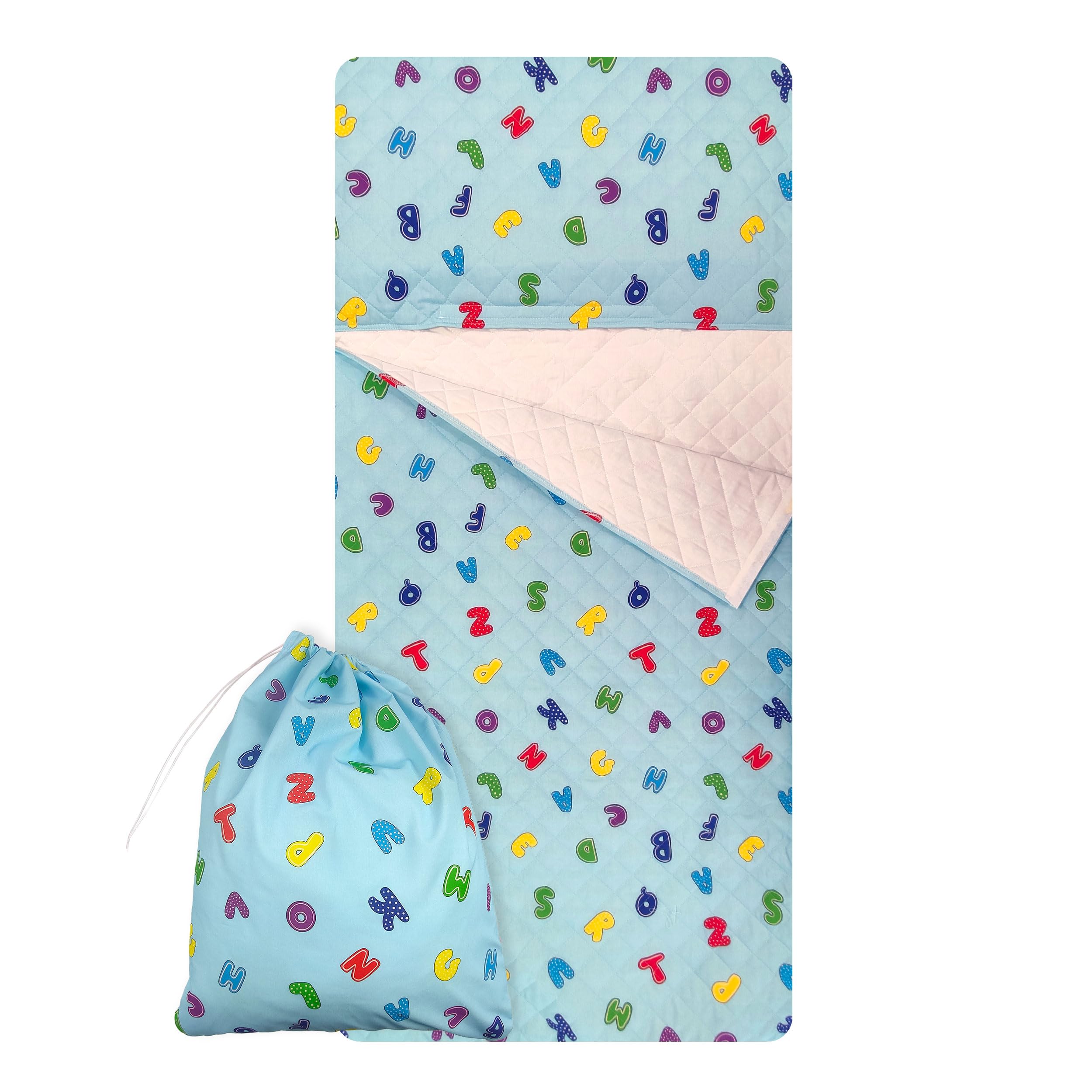 Panini Tessuti Saco de Dormir y Saco de guardería para bebés de 2 a 6 años - Tejido Acolchado 100% algodón, para Dormir en la guardería y en casa - Made in Italy (Saco de Dormir Letras Azul