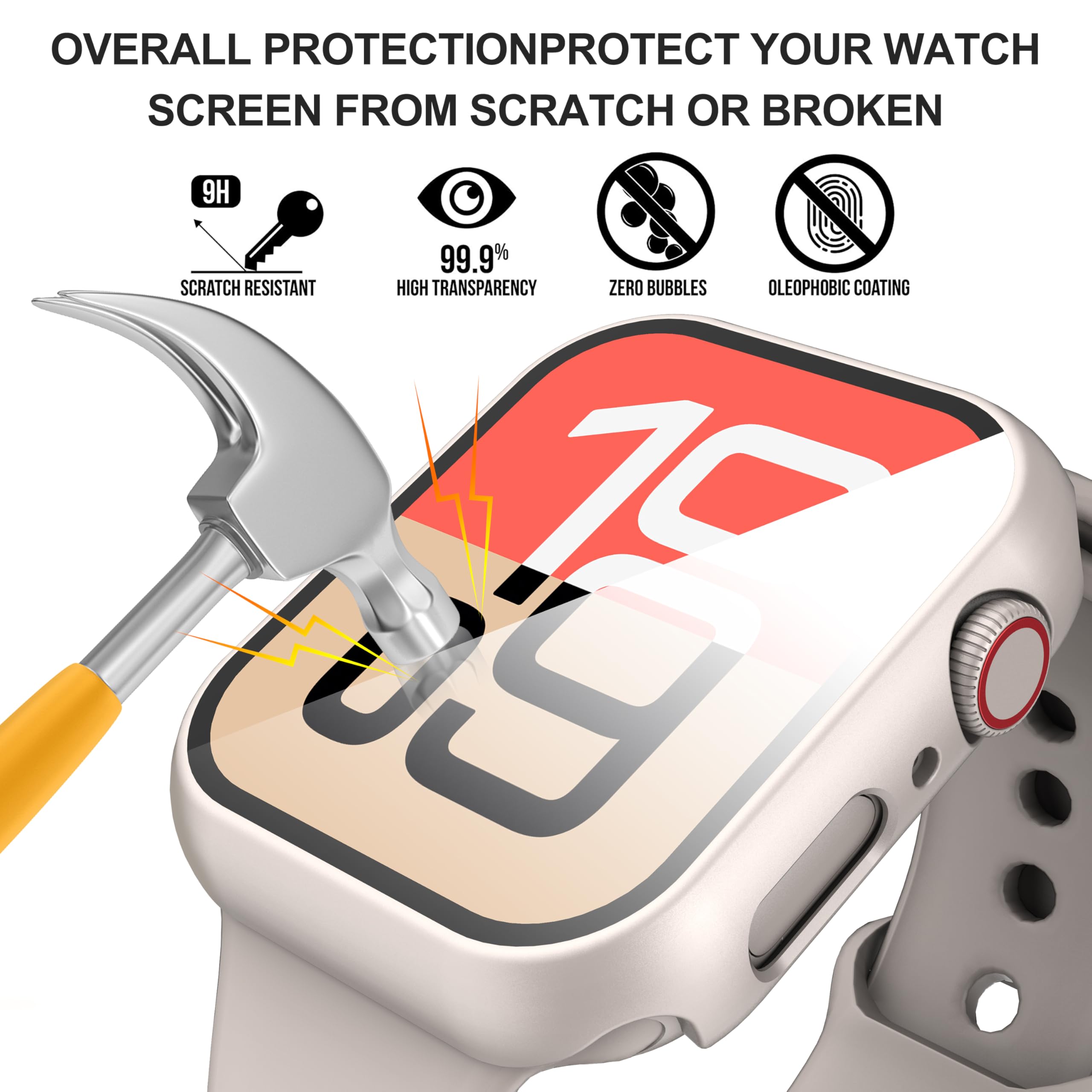 Diruite 2-Pack Screen Protector for Apple Watch SE 3/2/1 /Series 6 5 4 40mm Tempered Glass Case,All Around Hard Matte PC Protective Cover,Starlight Silver,40mm - 4